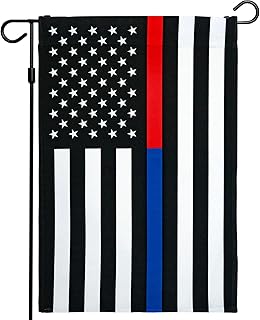 G128 - Thin Blue Line Police & Thin Red Line Firefighter American Flag Garden Flag, Respect Honoring Law Enforcement Officers First Responder Outdoor Flag 12" x 18”