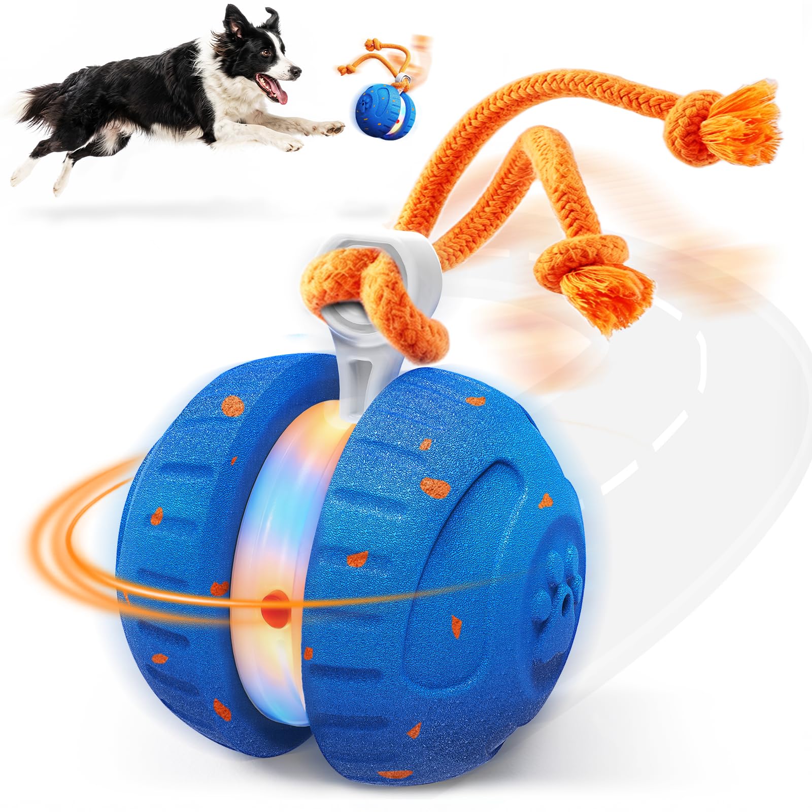 HETOO Dog Toys, Random Path Rolling Dog Ball with Rope