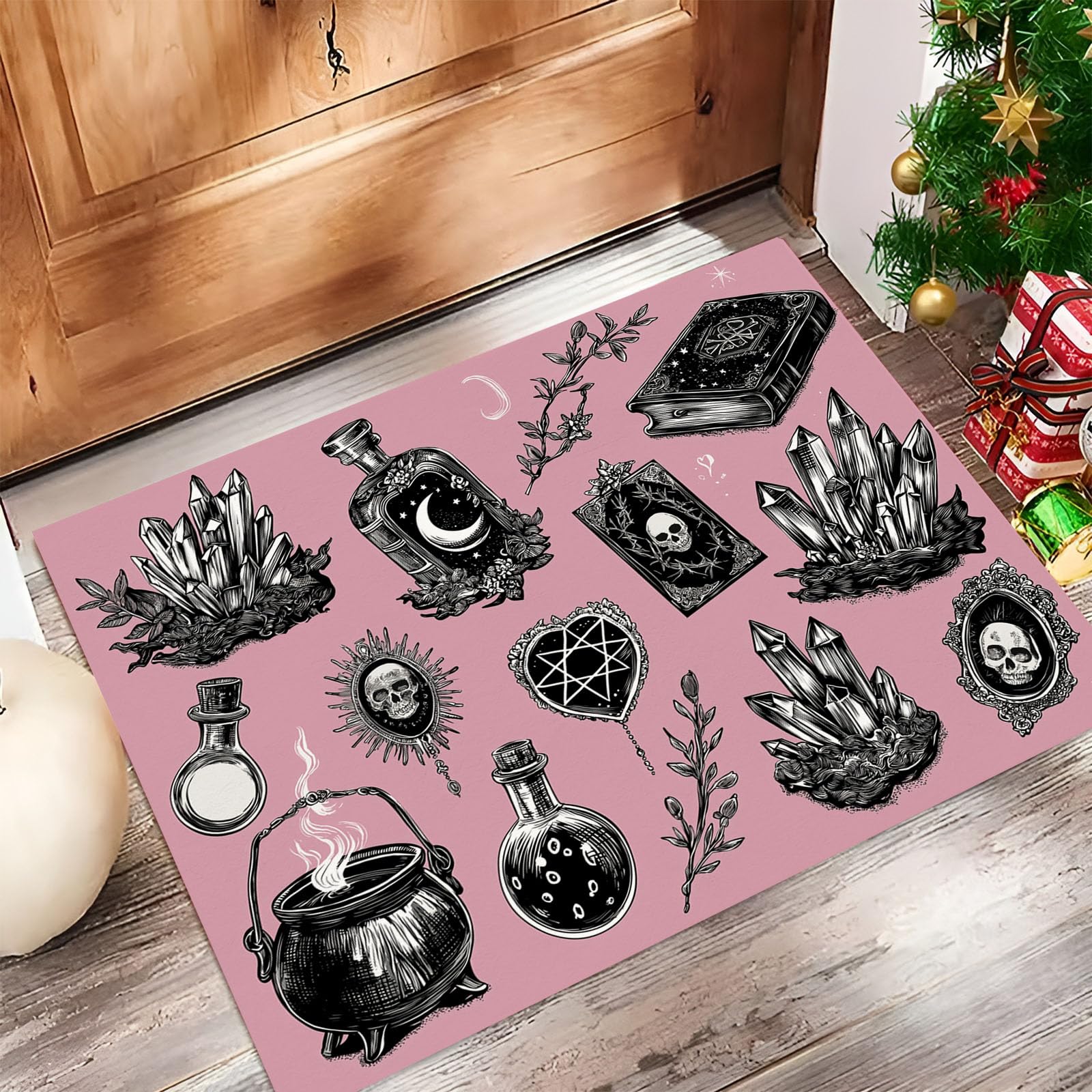 Tapis entrée intérieur 80x120cm dessin main rose foncé paillasson poil ras
