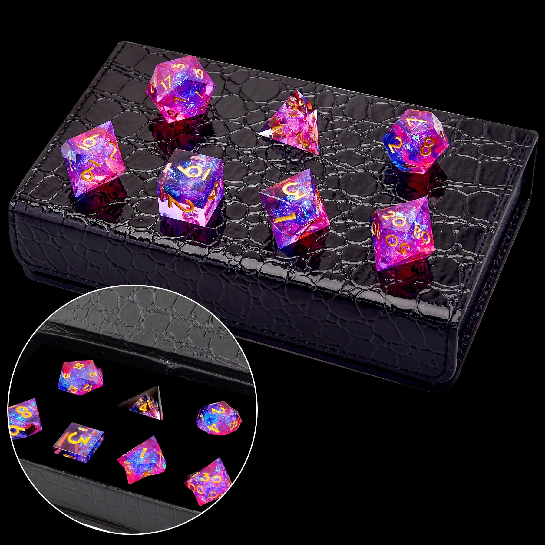 SIQUK 7 Pezzi Dadi Poliedrici Dadi da Gioco Polyhedral Dadi 7-Die DND Dice Set D4 D6 D8 D10 D12 D20 D% per DND RPG MTG Dungeon and Dragons, Pesca & Blu