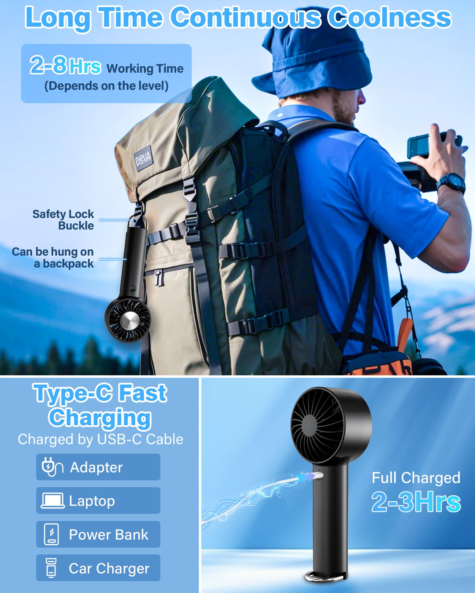 PEAKFLOW Handheld Fan With Ice Cooler – Adjustable 0-100 Speed, Digital Display, 3600mAh Battery, Pocket-Size For Travel & Outdoors