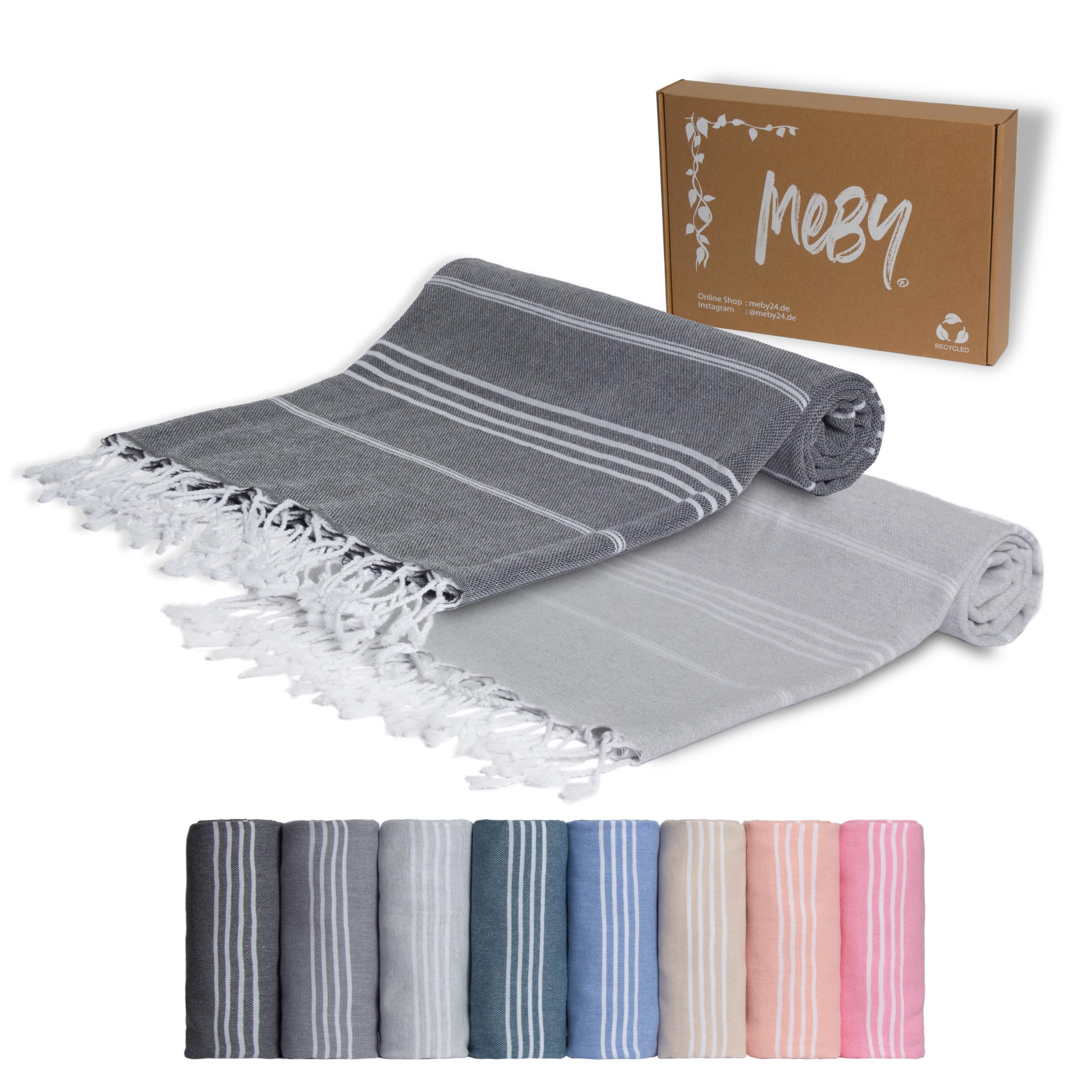 MEBY Set of 2 XXL Sauna Towels (100 x 200 cm) Beach Towel, Bath Towel, Turkish Hammam Towel