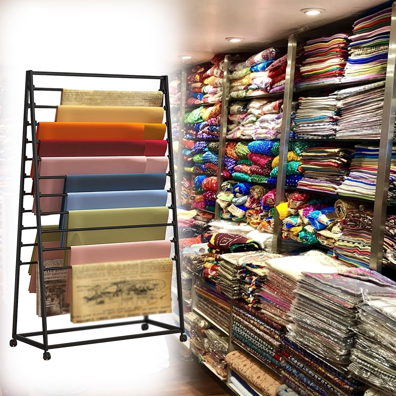 Colgador de Bufanda Expositor de Pañuelos con Ruedas, Soporte de Exhibición de Bufanda de Cinta de Doble Cara, Organizador de Bufandas de Hierro Grueso para Colgar Pantalones de Tela Cinturón de Corba