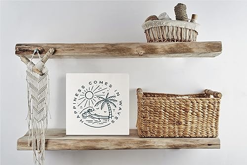 Miniatura 2 de KEUSPI Letrero de madera para escritorio de playa de verano, con texto en inglés "Happiness Comes in Waves", letrero inspirador para caja de madera