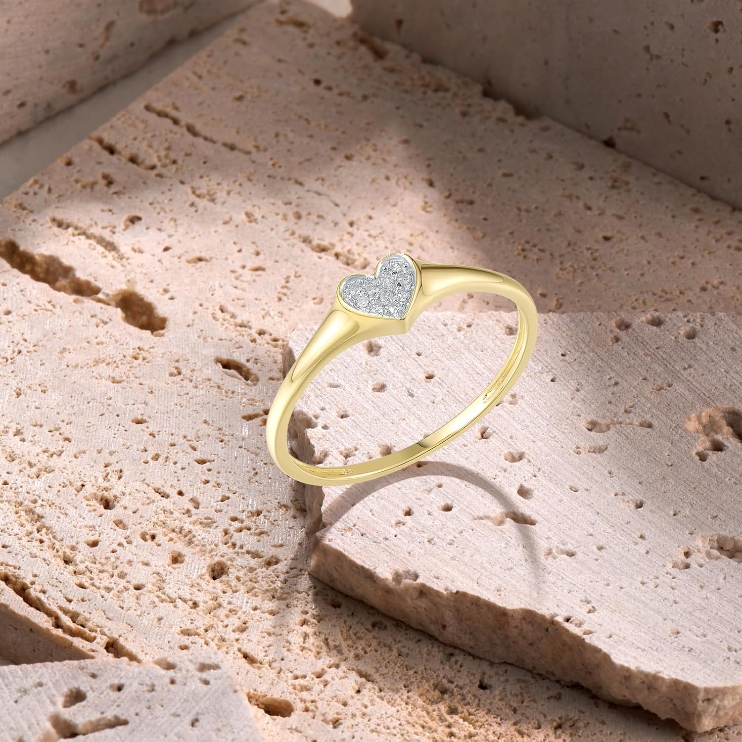 Santuzza 10K Solid Gold Genuine Diamond Simple Geometric Dainty Ring for Women