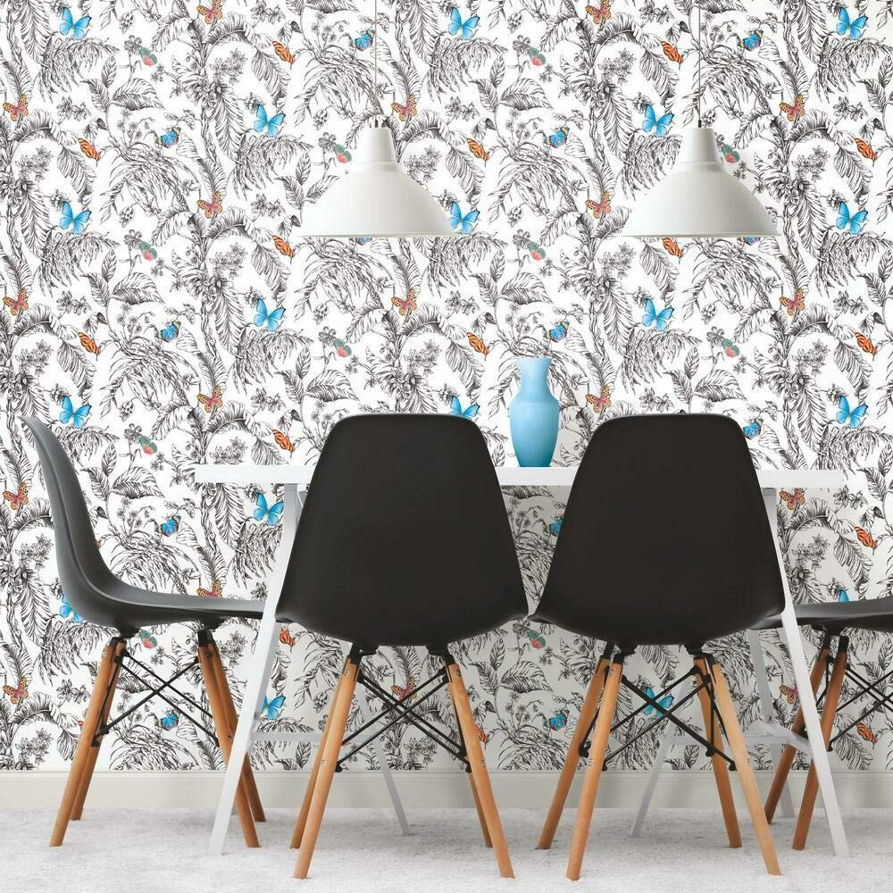 RoomMates RMK11359RL Butterfly Sketch Peel and Stick Wallpaper, Orange, Sample, 45.7 x 47.9 cm