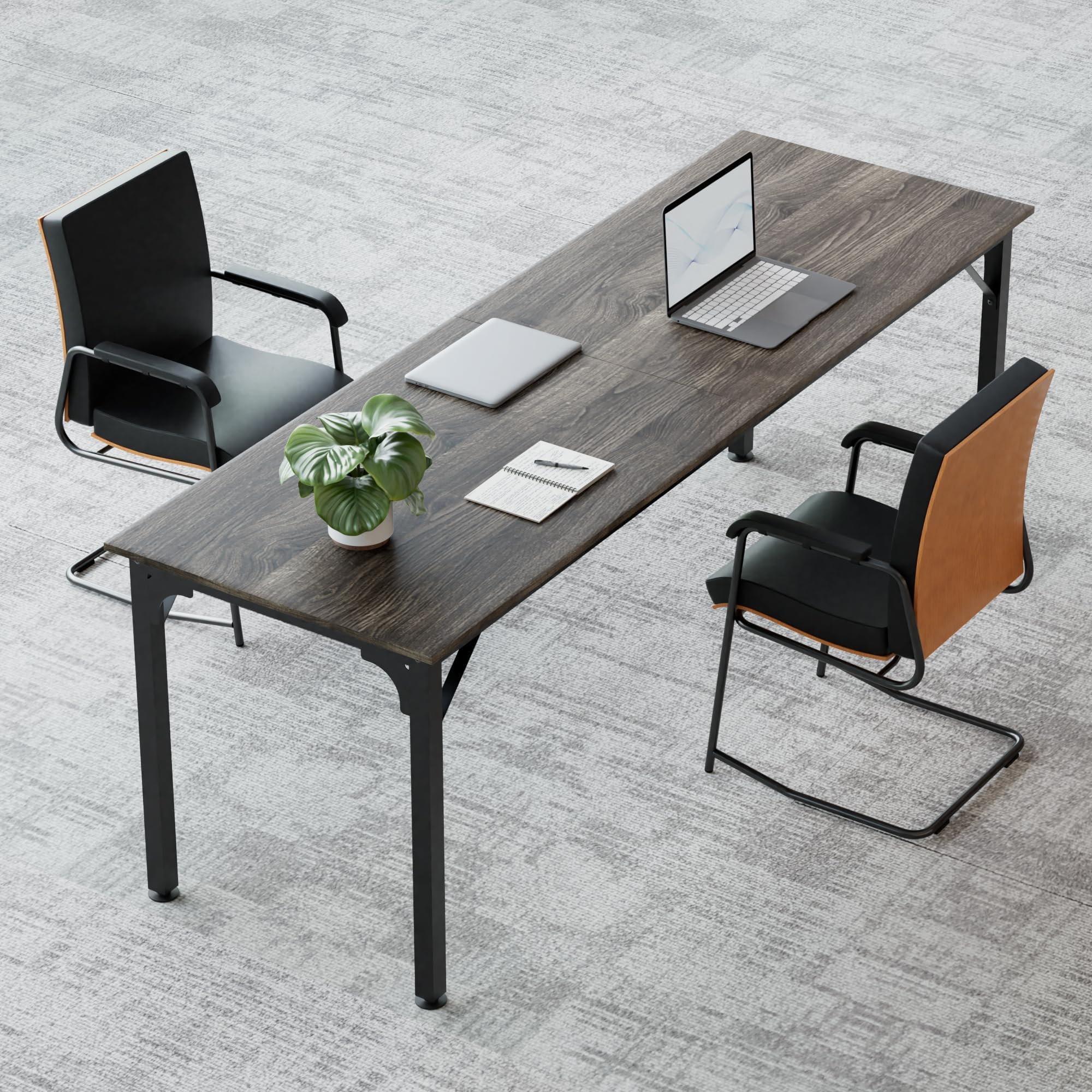 Grand Bureau d'Ordinateur Extra Long 200 cm, Bureau Informatique XXL en Bois et Métal, Double Poste de Travail pour 2 Personnes, Bureau de Maison et Bureau à Domicile