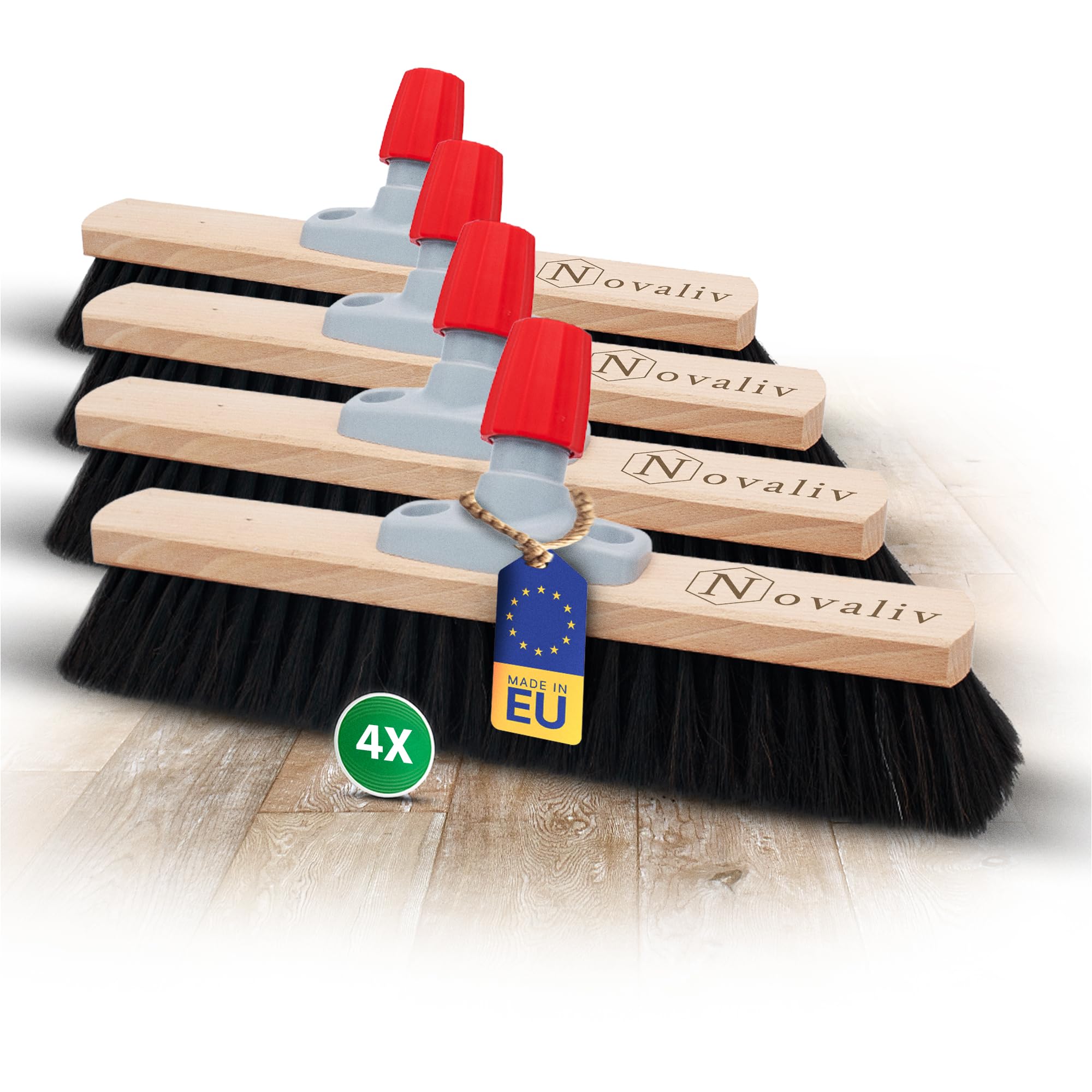 Novaliv 4X Besen Naturhaar 50 cm Besenkopf I ohne Stiel I Rosshaar schwarz I Besen für drinnen I Schneebesen Allzweckbesen Hausbesen Innenbereich