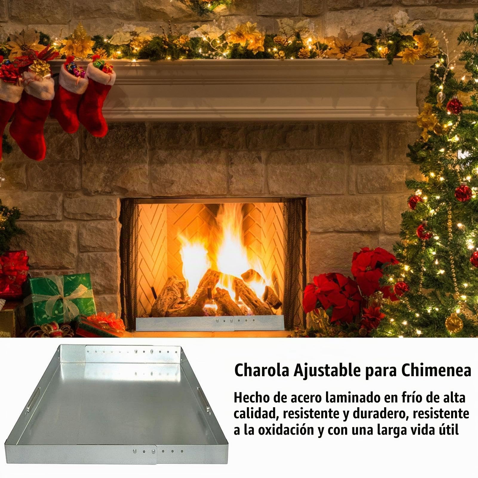 Bandeja Galvanizada para Chimenea - Cenicero Extensible Cenicero para Recoger Cenizas y Ascuas