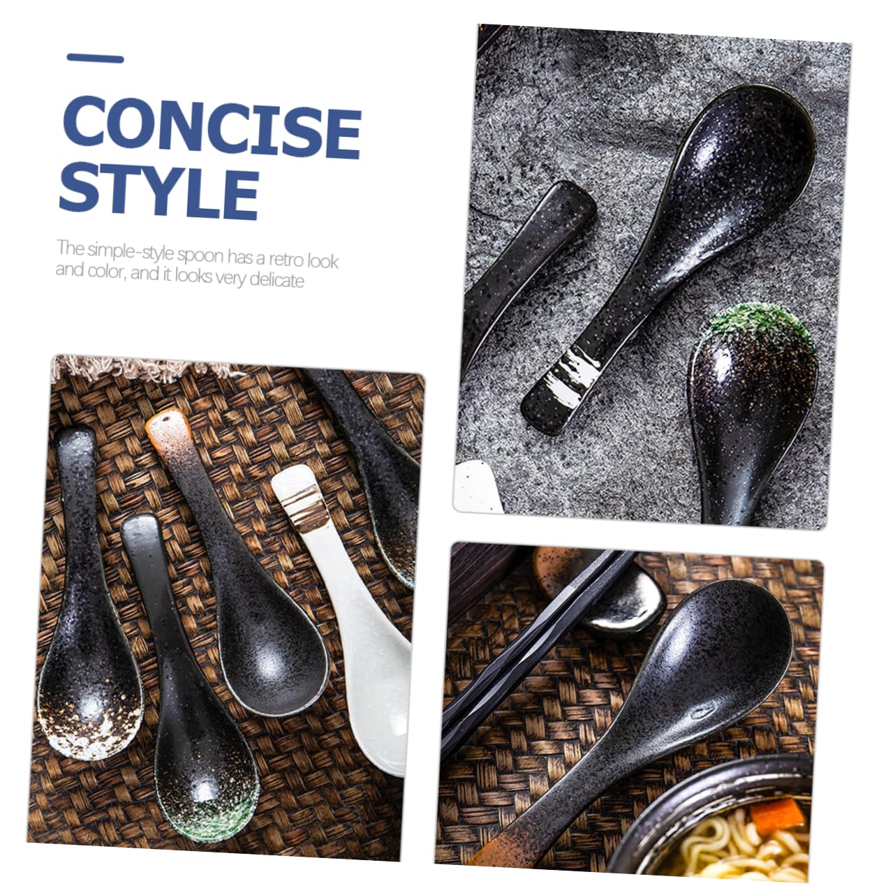 Cucharas Soperas de Cerámica Japonesas Retro, 6 Piezas