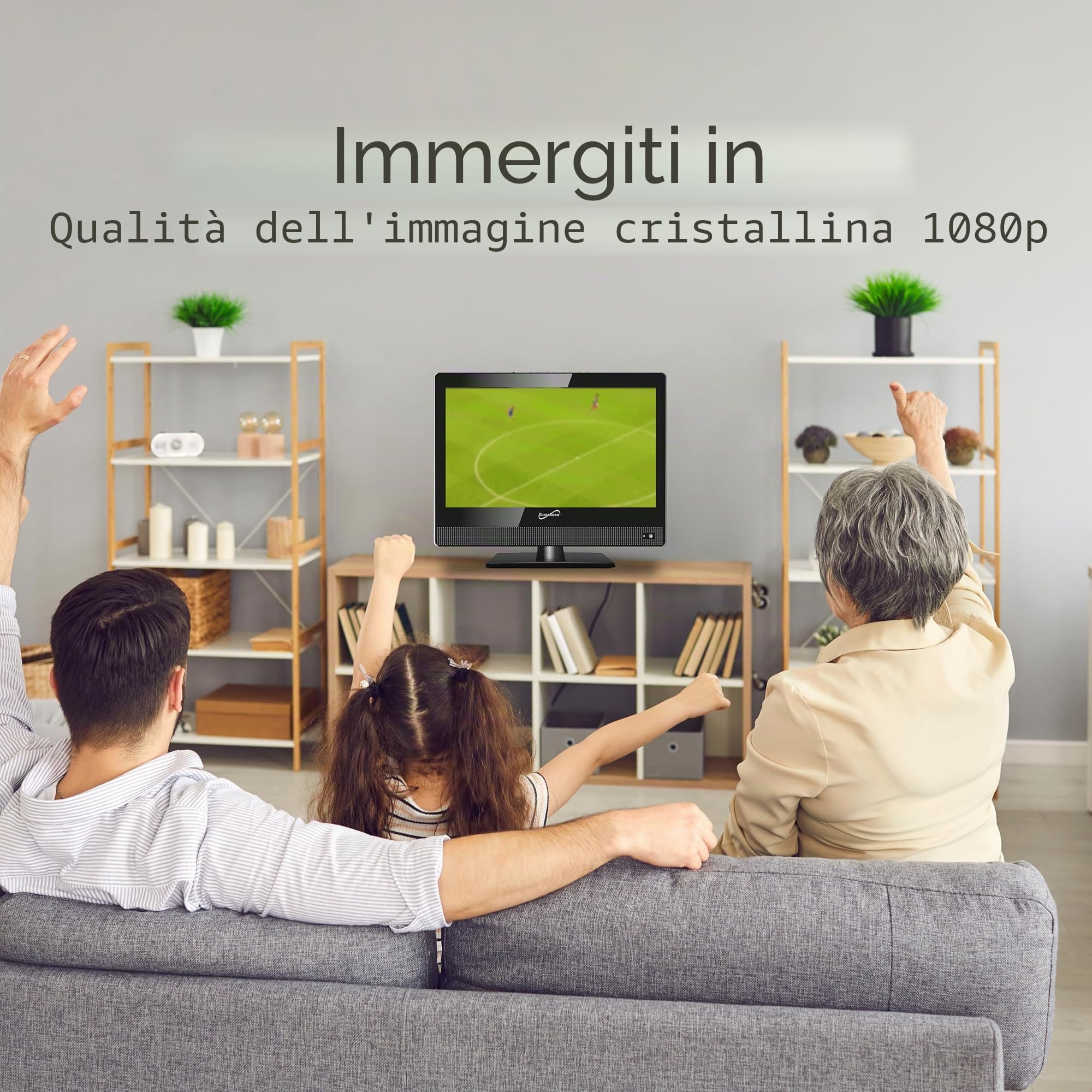 Supersonic SC-1520VTV Smart TV LED AC/DC 15,6 pollici, alimentato da VIDAA, 1080p, WiFi, altoparlanti integrati, USB, 3X HDMI ARC, per cucina, camper, barca, camion, sala giochi, camera dei giochi