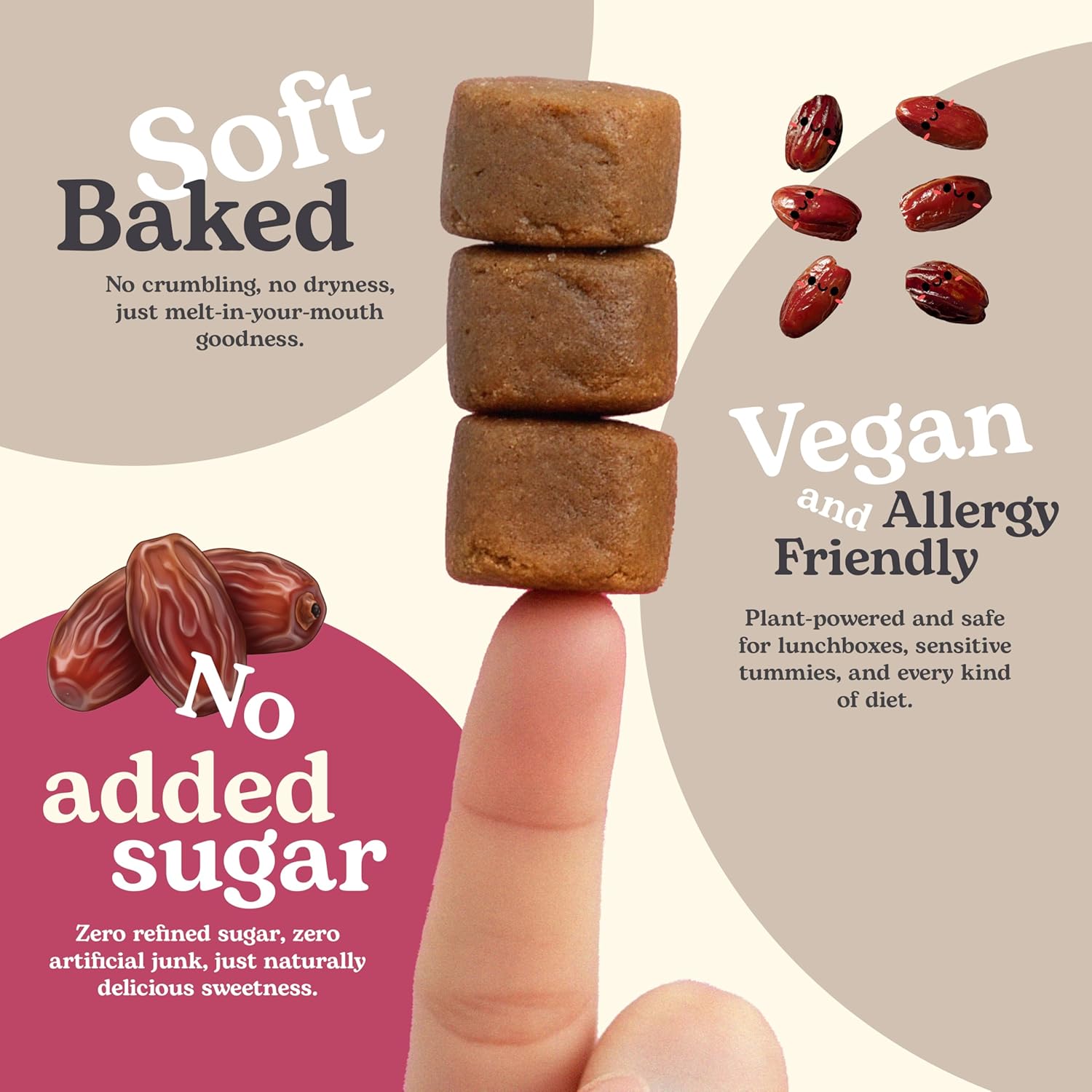 Unicorn Bites Mini Soft Baked Cookies (Vanilla Cinnamon 3-Pack) - Healthy Low Sugar Snacks for Kids, Naturally Sweetened with Dates - Moist, Dense, Chewy School Snacks - Vegan, Gluten Free, Dairy Free
