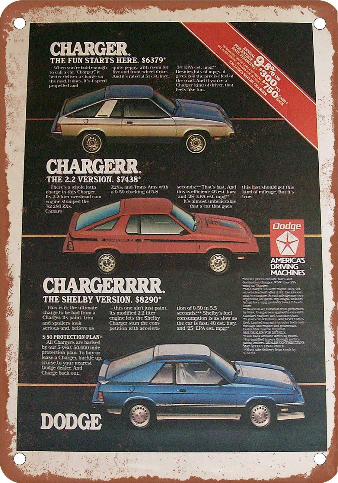 METAL SIGN - 1983 Dodge Vintage Ad 01 - Old Retro Rusty Look home decor