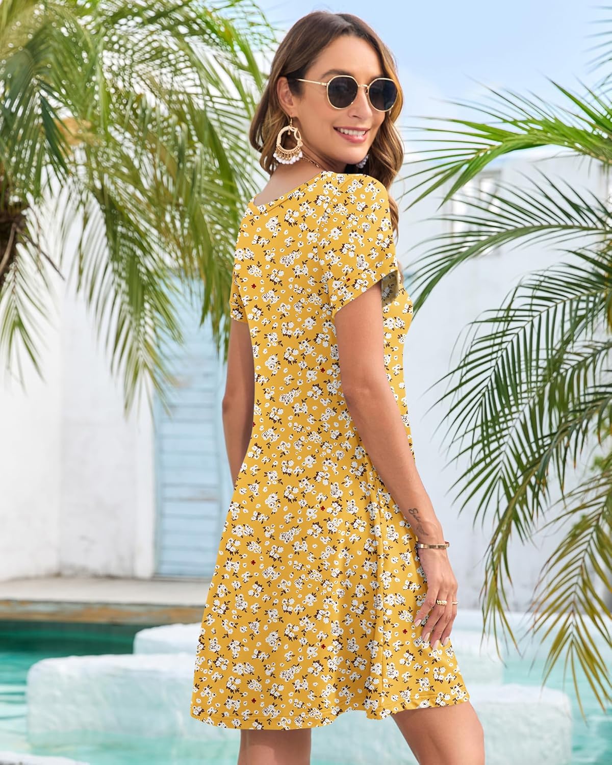 AUSELILY Women's Summer Casual Dresses 2026 Short Sleeve Swing Beach Floral T-Shirt Dress with Pockets - Image 2