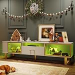 Bestier 70 inch Tv Stand for TVs up to 80 Inch, Modern White Tv Stand with Glass Drawer, Tv Console for Living Room Bedrom
