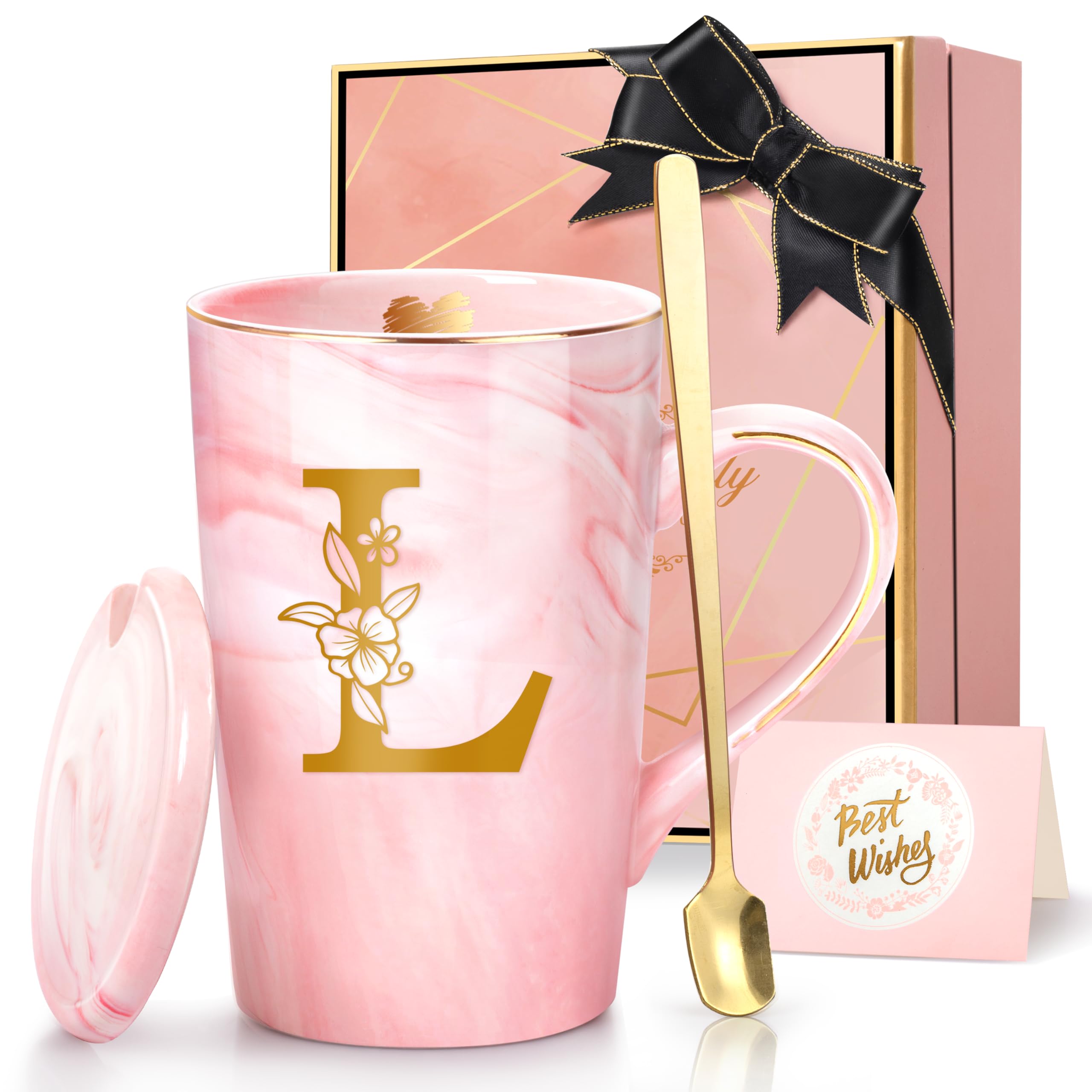 View 1 of ***ONLY CUP*** Top missingCoffee Mugs - Personalized Gifts for Women, Initial Customized Gift Ceramic Marble Cups 14 Oz Pink, Luxury Christmas Mother's Day Birthday Gift for Her Mom Grandma Girlfriend Friend Unique,L