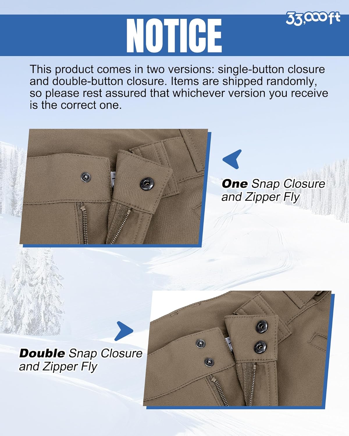 33,000ft Men's Winter Snow Ski Fleece Lined Pants Warm Waterproof Softshell Insulated for Snowboard Outdoor Work Hiking - Image 3