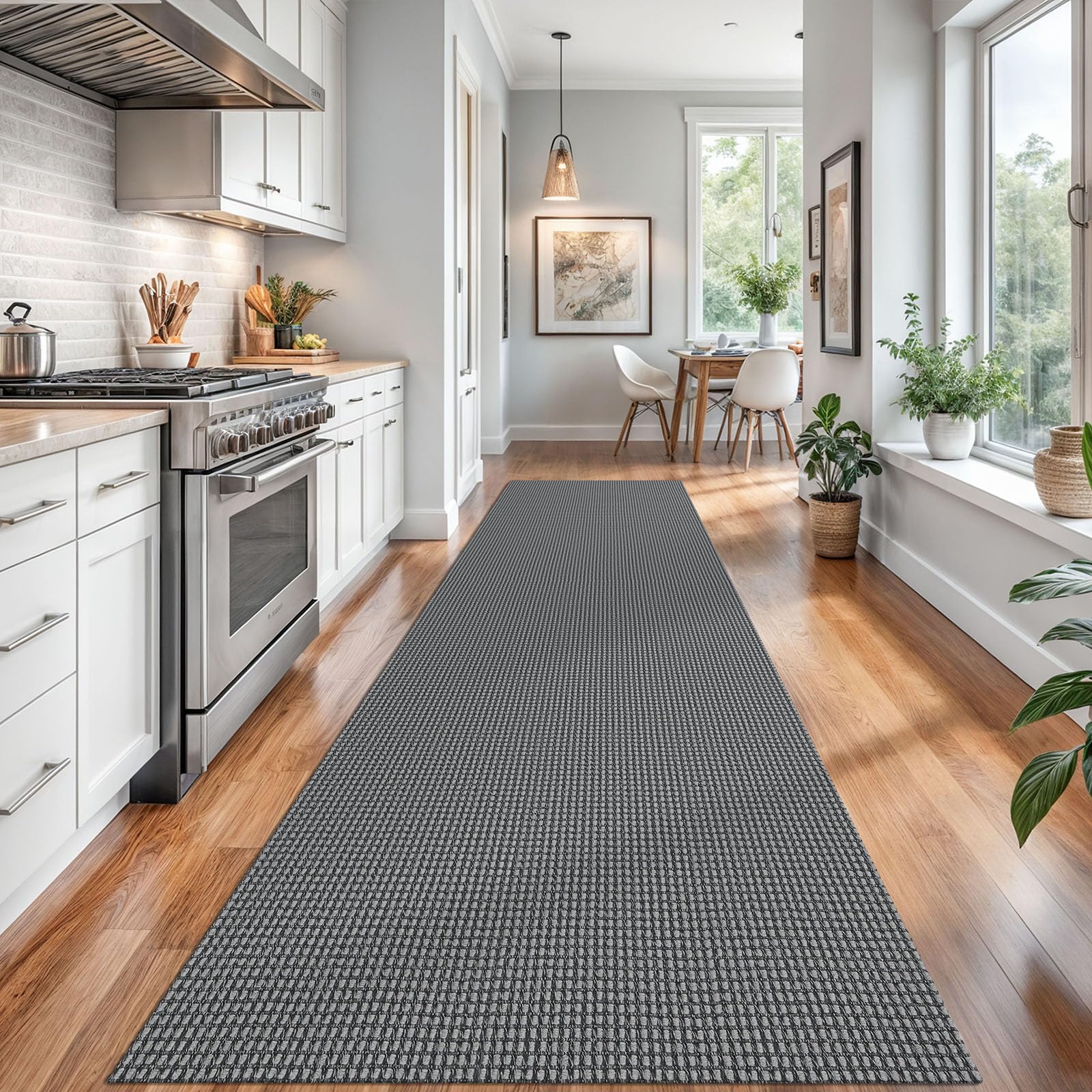 Alfombra trenzada de 3 x 16 pies, lavable para pasillos, antideslizante, con respaldo de goma, alfombra larga de algodón para entrada, alfombra tejida para pasillo, entrada de escaleras, color gris