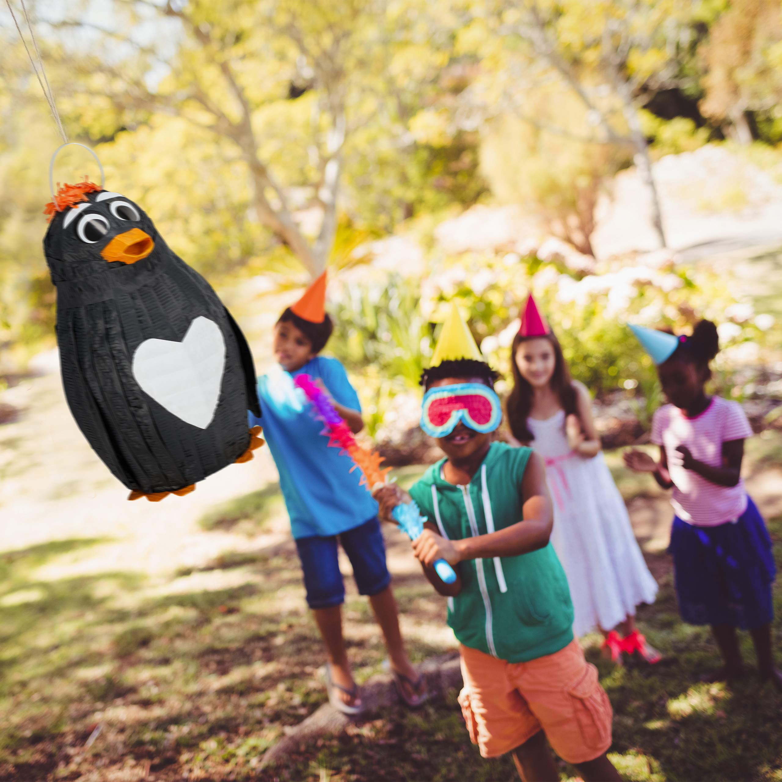 3 Piñatas Pingüino, Alas Móviles, para Colgar, Fiestas Cumpleaños Niños y Niñas, Rellenables, de Papel, Negra