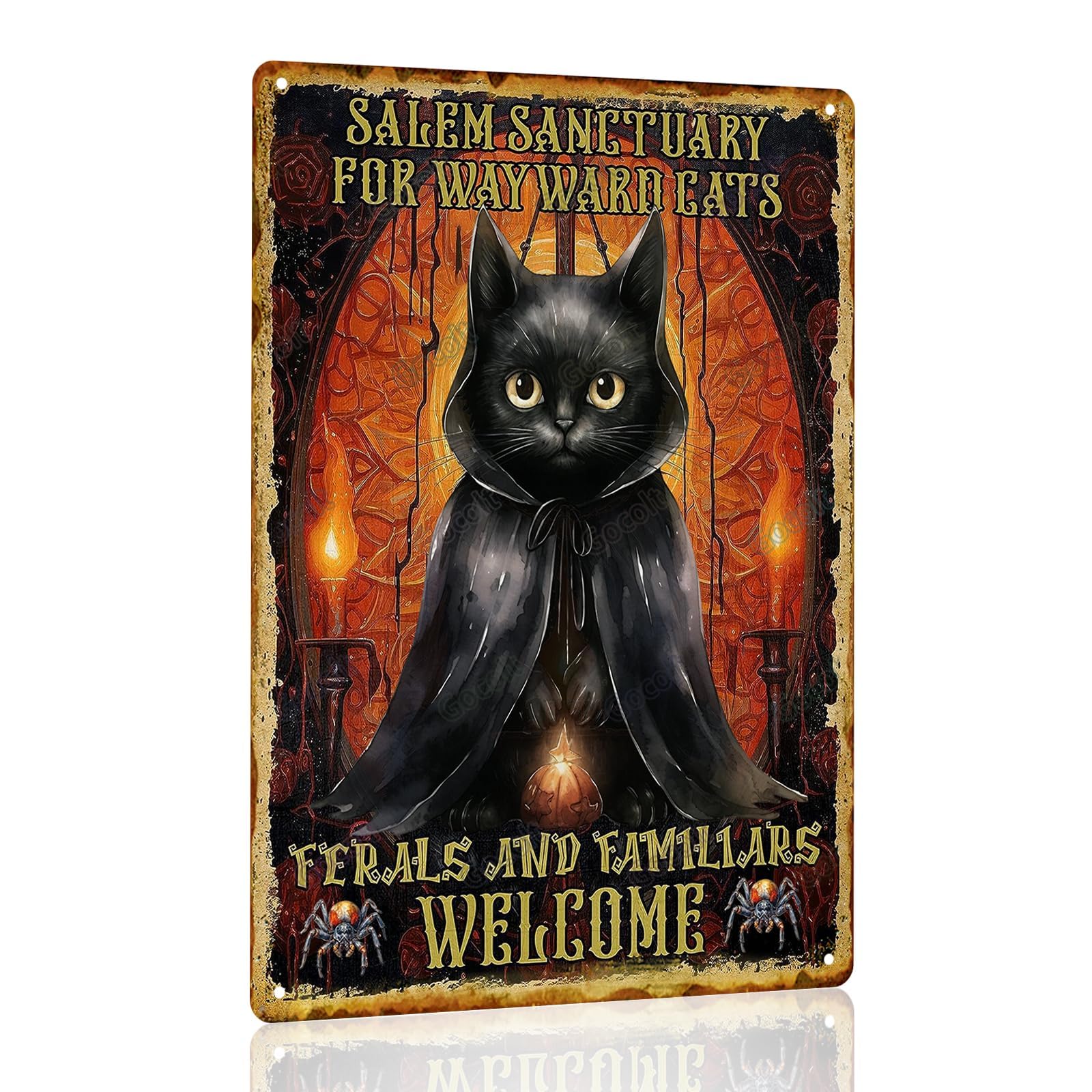 Gocolt Salem Sanctuary For Wayward Cats Halloween Black Cat Halloween Decor Cat Gifts For Cat Lovers Metal Sign Poster Home Bedroom Wall Art 8x12 Inches