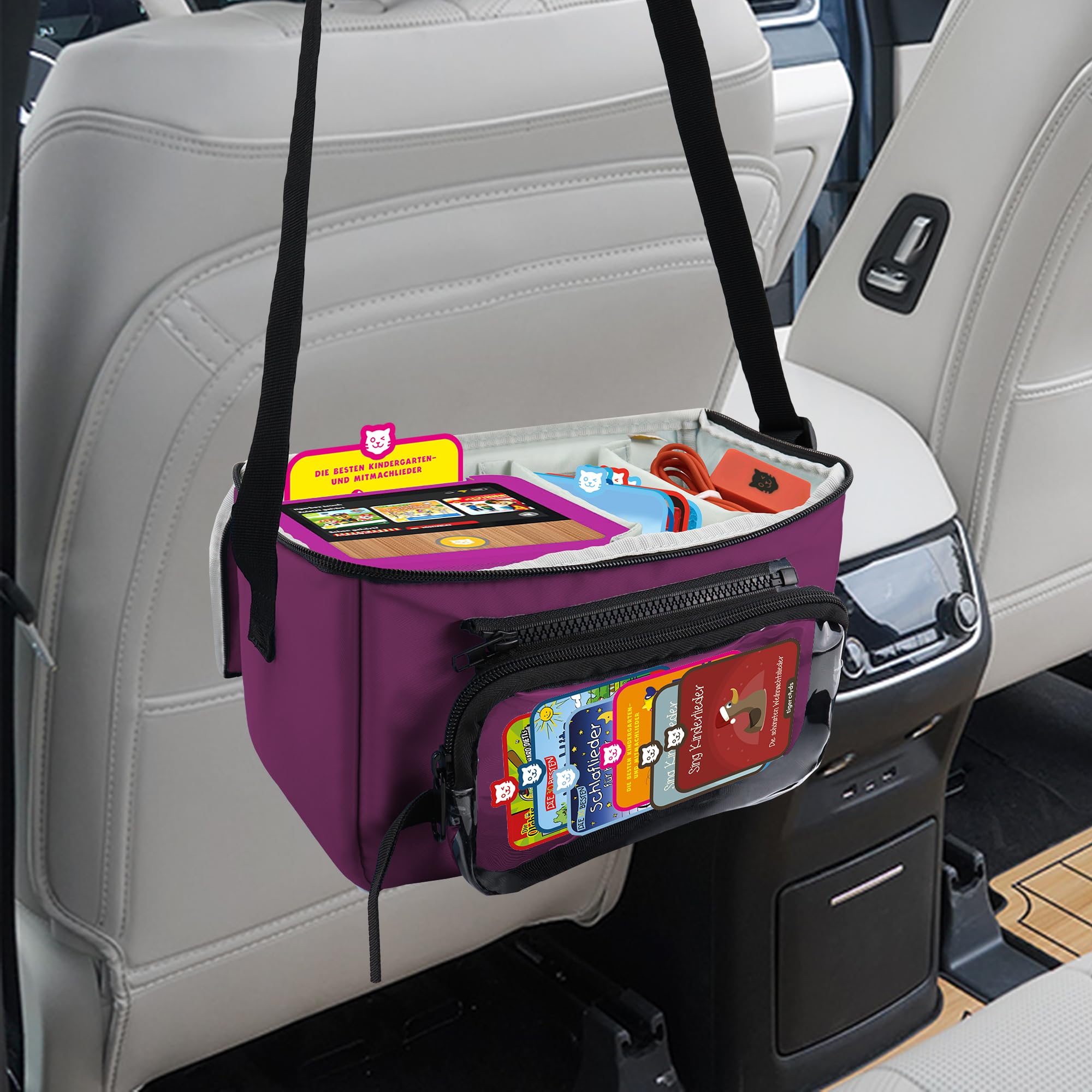 Annmore Sac pour Toniebox, Figurines et Casque, Violet | Compatible avec Toniebox 2 et 1, compartiments intérieurs réglables, sachet transparent amovible