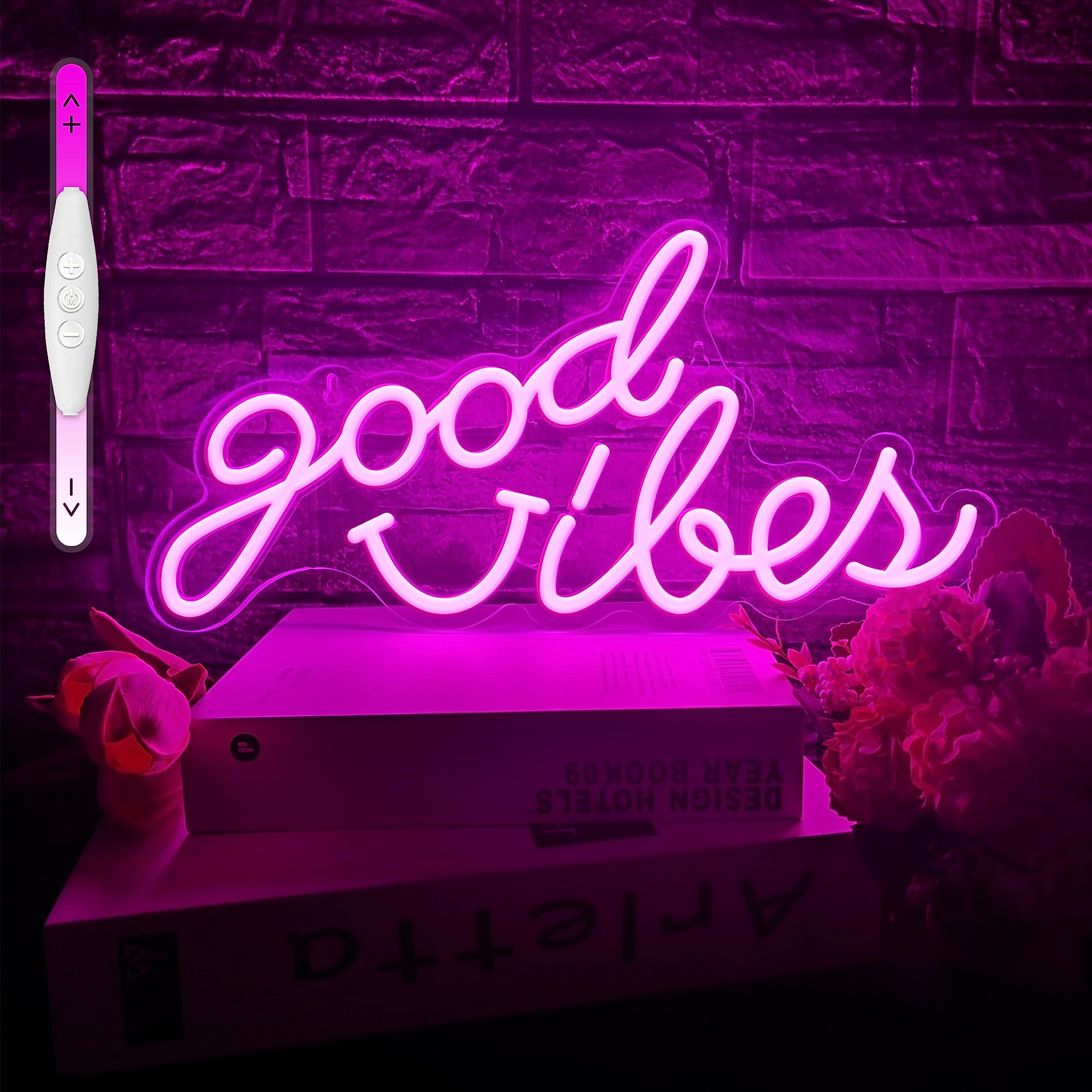 Good Vibes Neon Sign,Led Neon Signs for Wall Decor,Dimmable Pink Neon Lights for Bedroom Home Decor Bar Party Living Room Wall Decor,Birthday Christams Gift