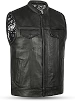 Vista 13 de Leatherick Mens Black Motorcycle Vests - Top Grain Cow Leather SOA Club & Traditional Paisley Satin Liner Leather Biker Vests
