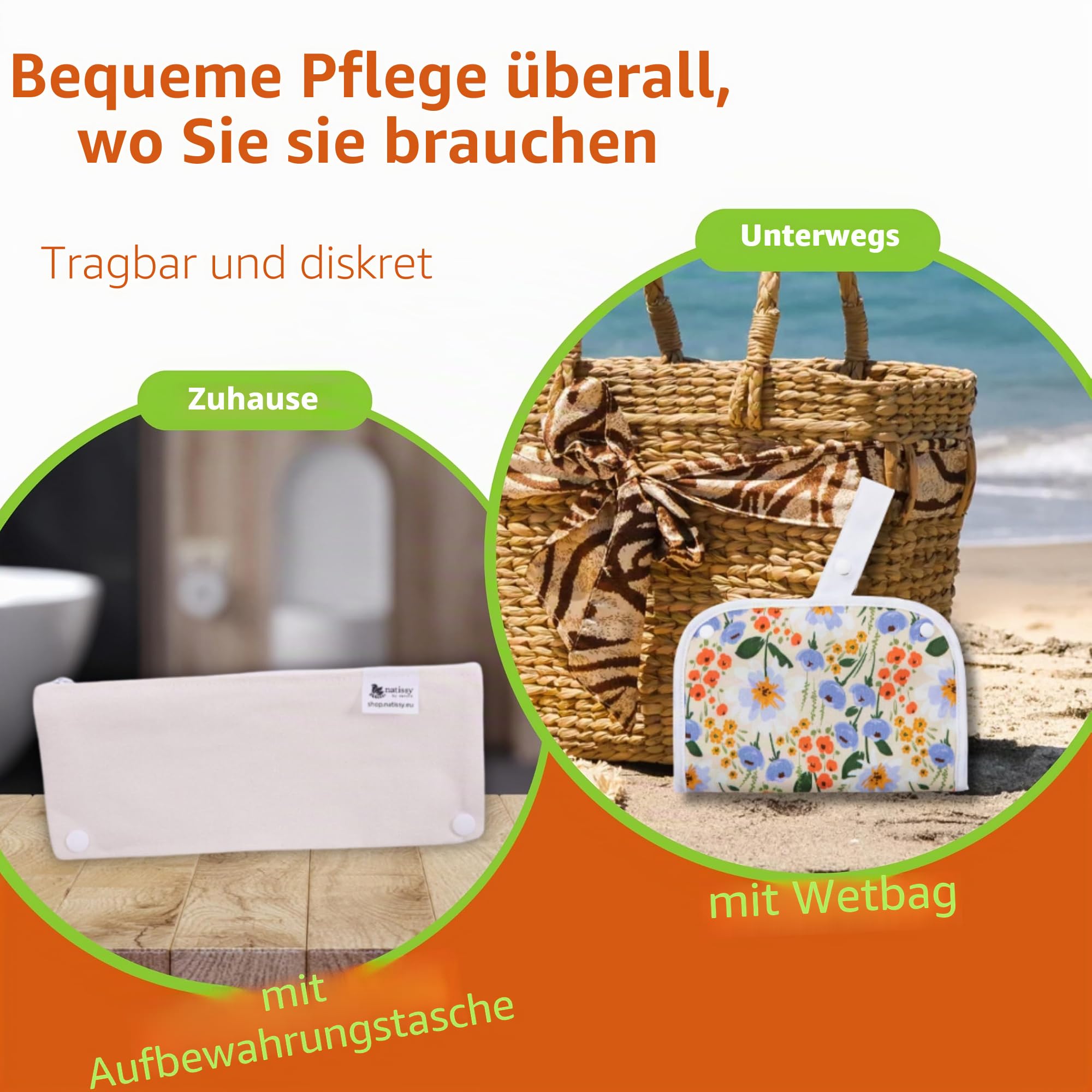 Natissy Bio-Baumwolle Slipeinlagen für Frauen und Teenager, Waschbar, Weich, Atmungsaktiv, Hautfreundlich und Wiederverwendbar - 7er-Set Größe M - Made in EU