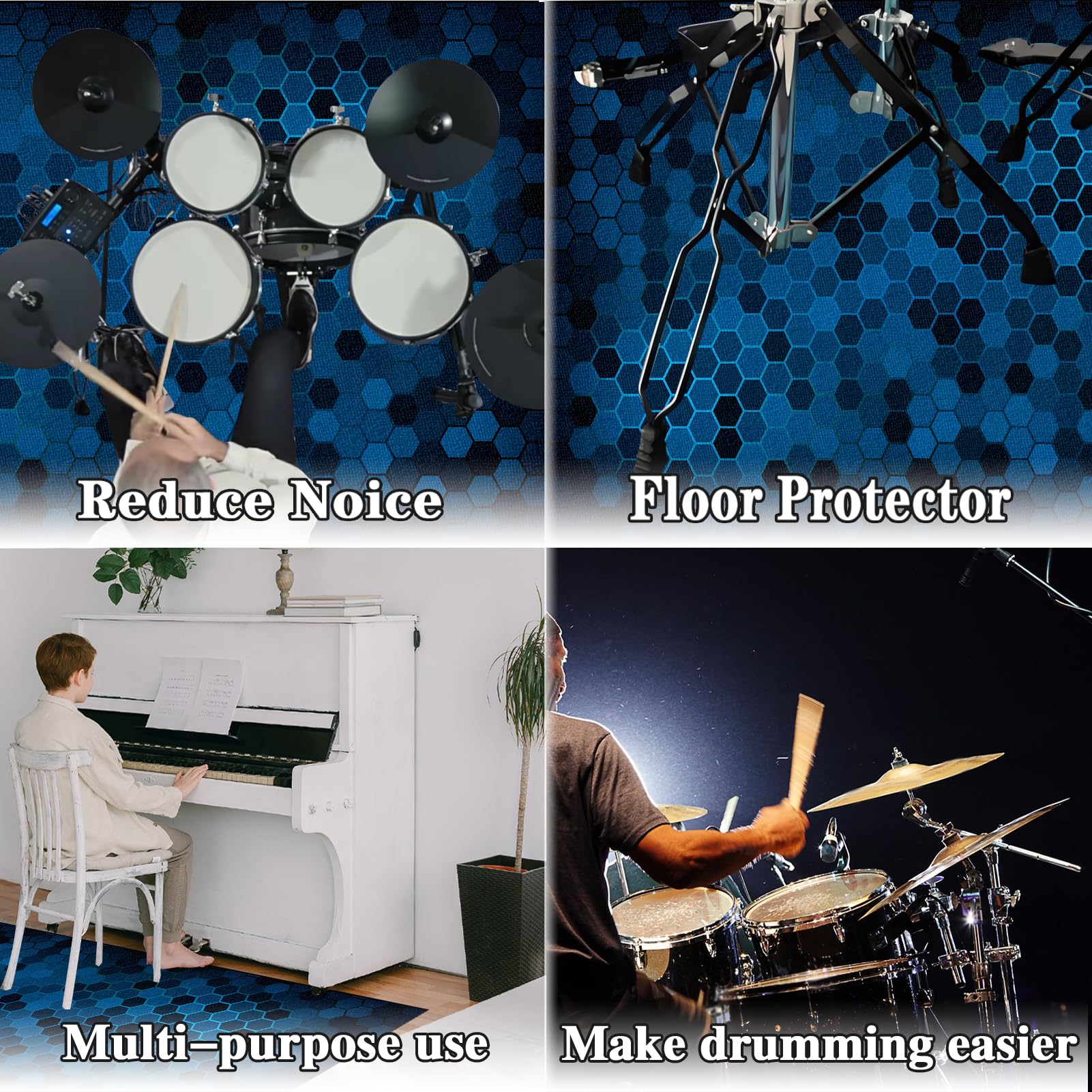 Tappetino per Batteria Elettronica e Percussioni Tappeto a Tamburo Insonorizzato Tappeto Batteria Acustica Tappeti Antiscivolo per Batteria Elettroniche Rullante Acustica Grancassa 200 x 160 cm