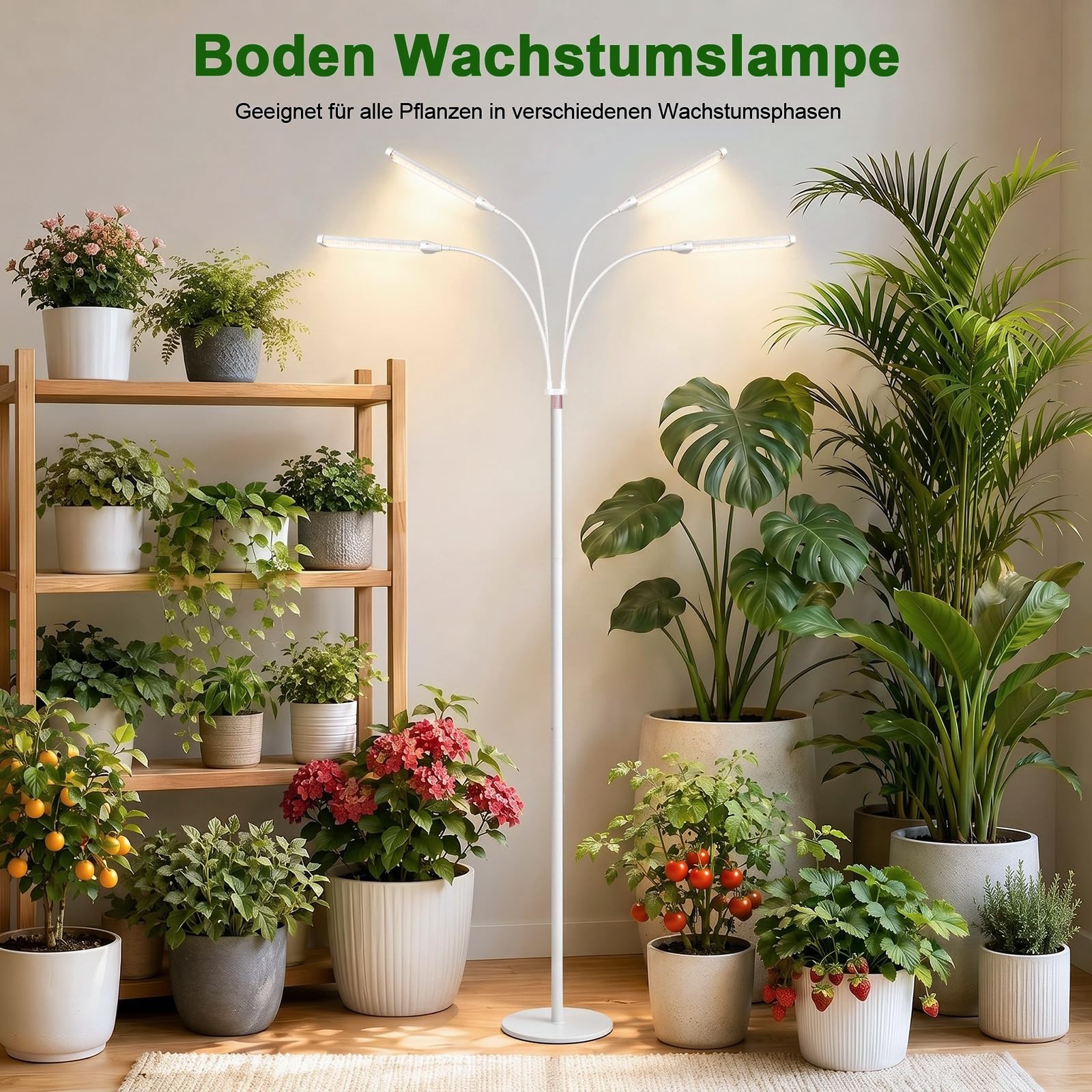 ERWEY Lampe Horticole, LED Lampe Plante Interieur avec Minuterie 4/8/12H, Spectre Complet Réglable, Hauteur Réglable 63–180 cm, pour Germination Croissance Floraison Végétale