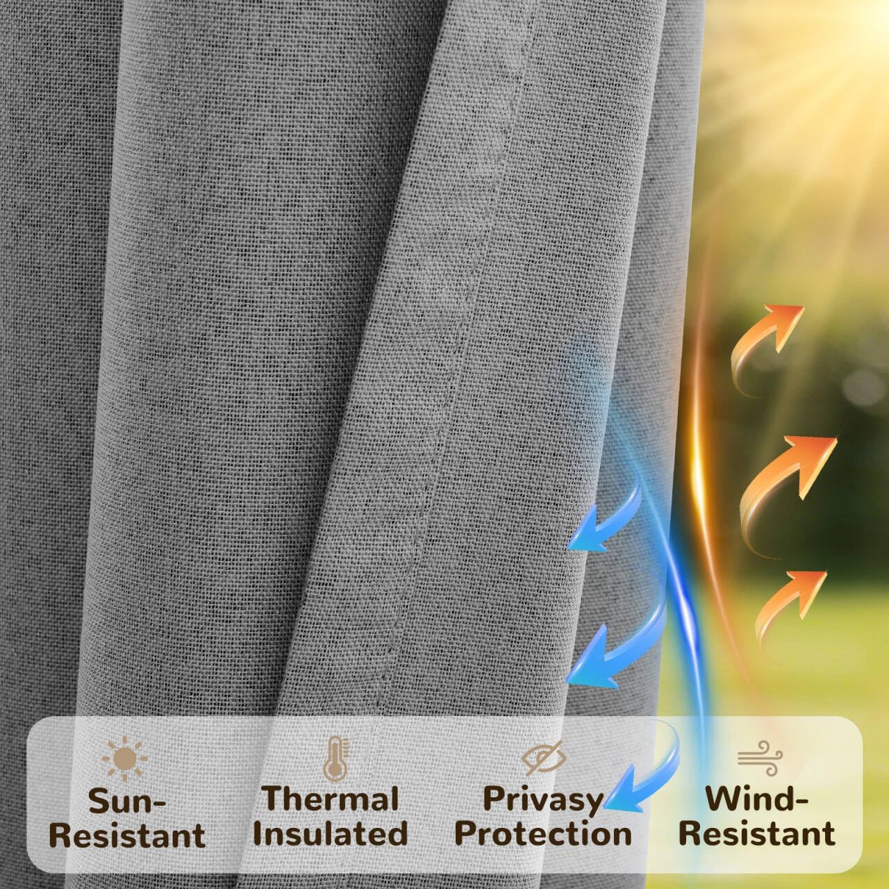 Arfntevss Linen Outdoor Curtains for Patio Waterproof with Zipper Blackout Curtains 2 Panels Top & Bottom Grommet Patio Outdoor Privacy Drape 84 Inch Long for Gazebo Porch Pergola (54x84, Dark Gray)