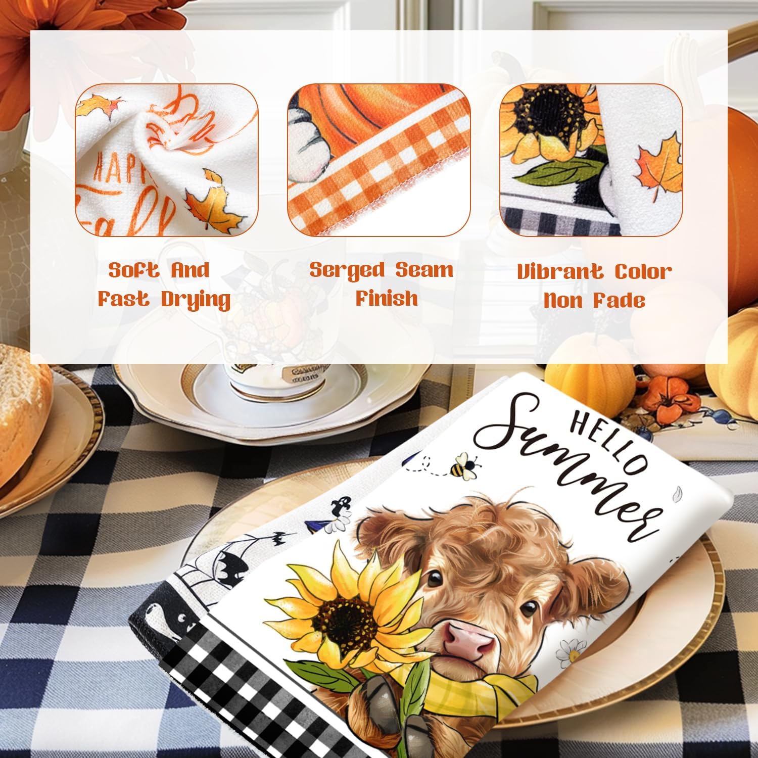 8 Pcs Highland Cow Kitchen Towels Set Seasonal Holiday Dish Towels for Kitchen, Absorbent Holiday Decoration Dish Cloths, Farmhouse Highland Cow Gifts For Home Cooks And Farmhouse Kitchen Decor