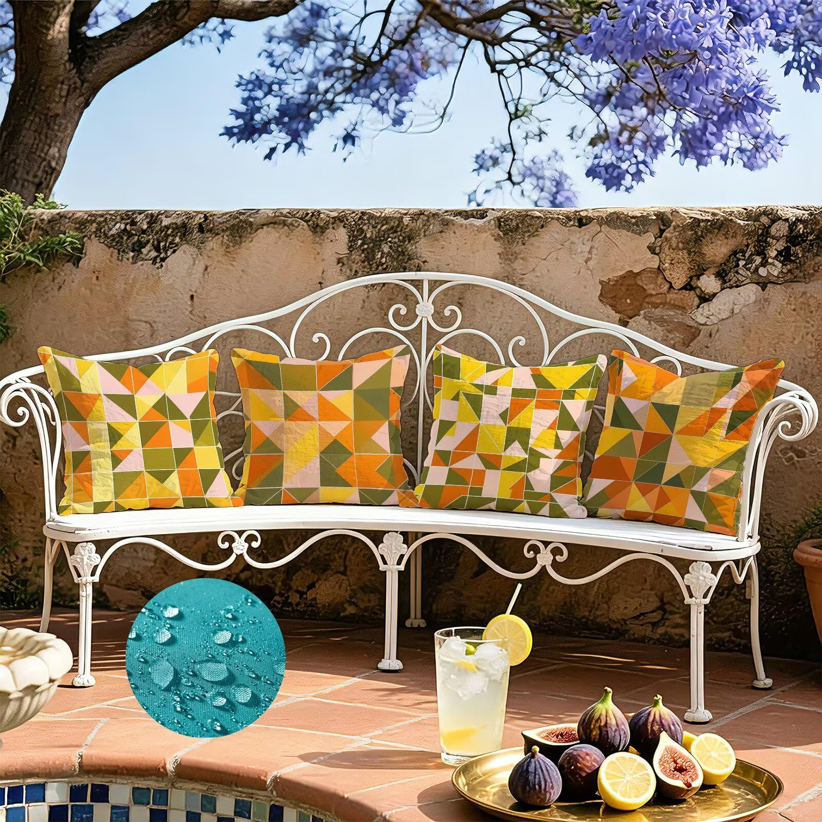 Giallo Federe Cuscini Divano 40x40cm, Cuscini da Esterno Set de 4, Cod-92 | Lin Copricuscini Decorativi Letto Arredo, per Letto, Soggiorno, Giardino, Esterno, Casa Decorazione Set di 4 Geometria