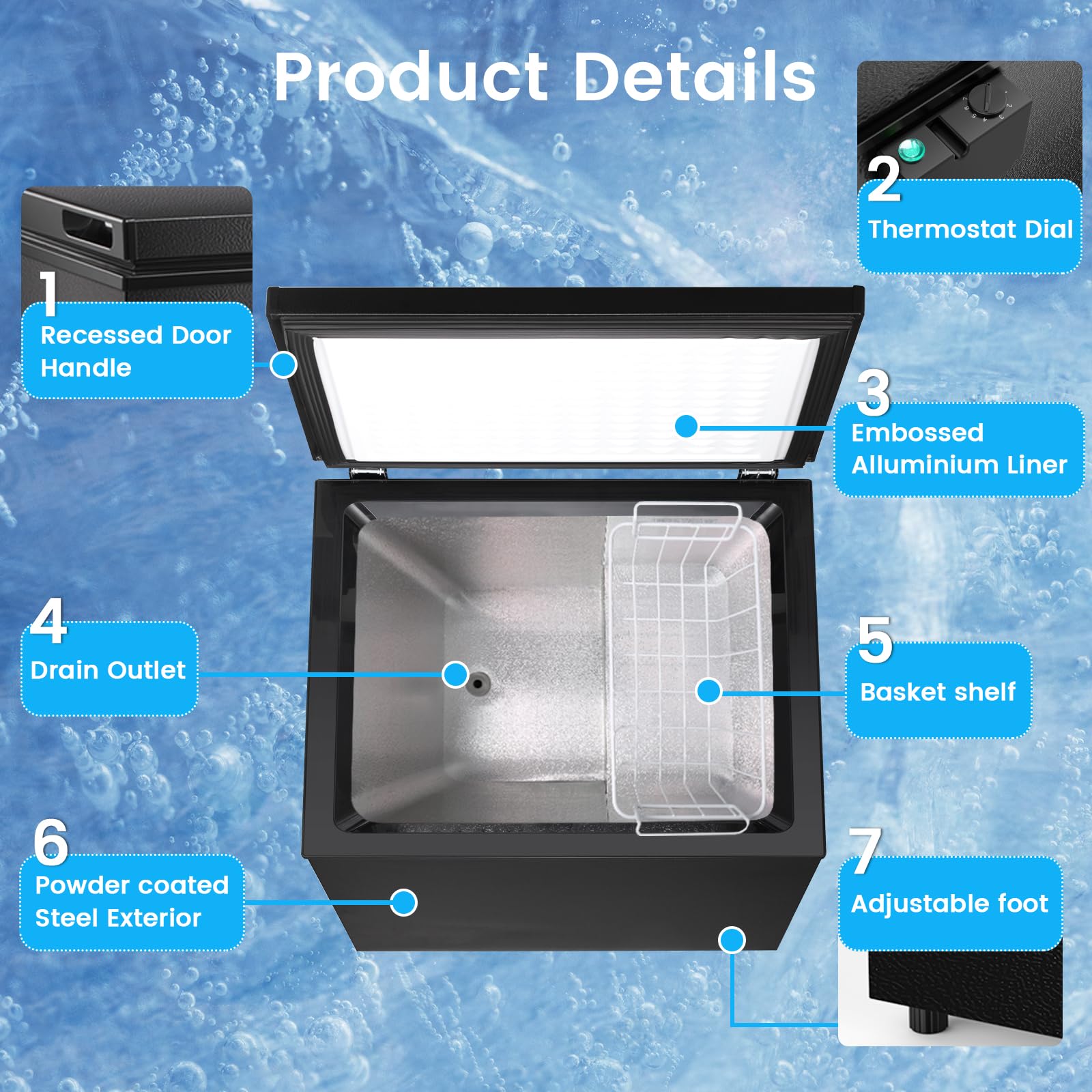 Cowsar Chest Freezer 3.5 Cu. Ft Deep Freezers With 2 Removable Baskets, Top Opening Door Compact Small Congelador, Adjustable 7-Temperature Control For Outdoor, Dorm Apartment, Commercial on Fridge.com - View 4