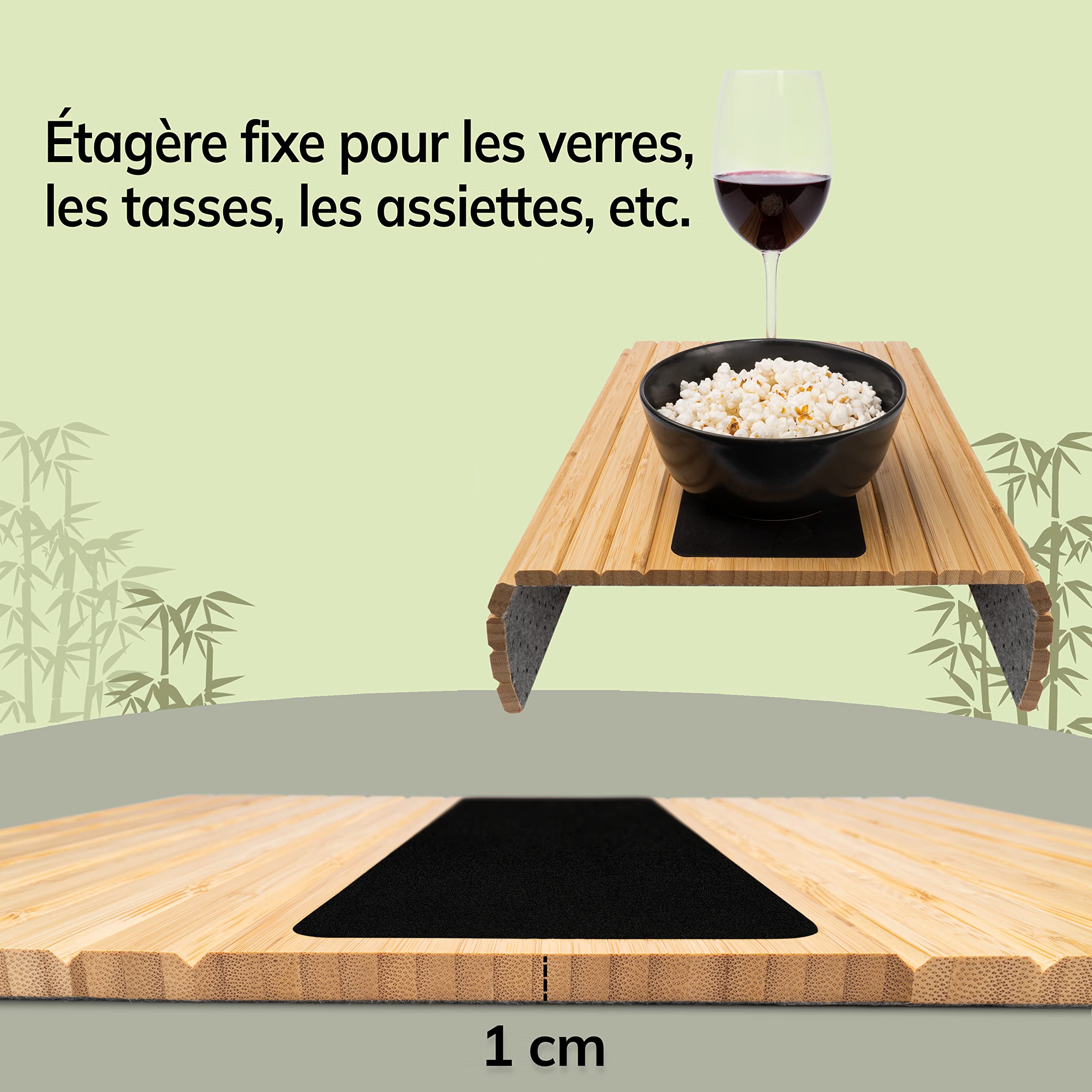 Plateau Accoudoir Canapé Bambou Noir BAM BOO BOX - Support Flexible Pour Boissons Et Encas