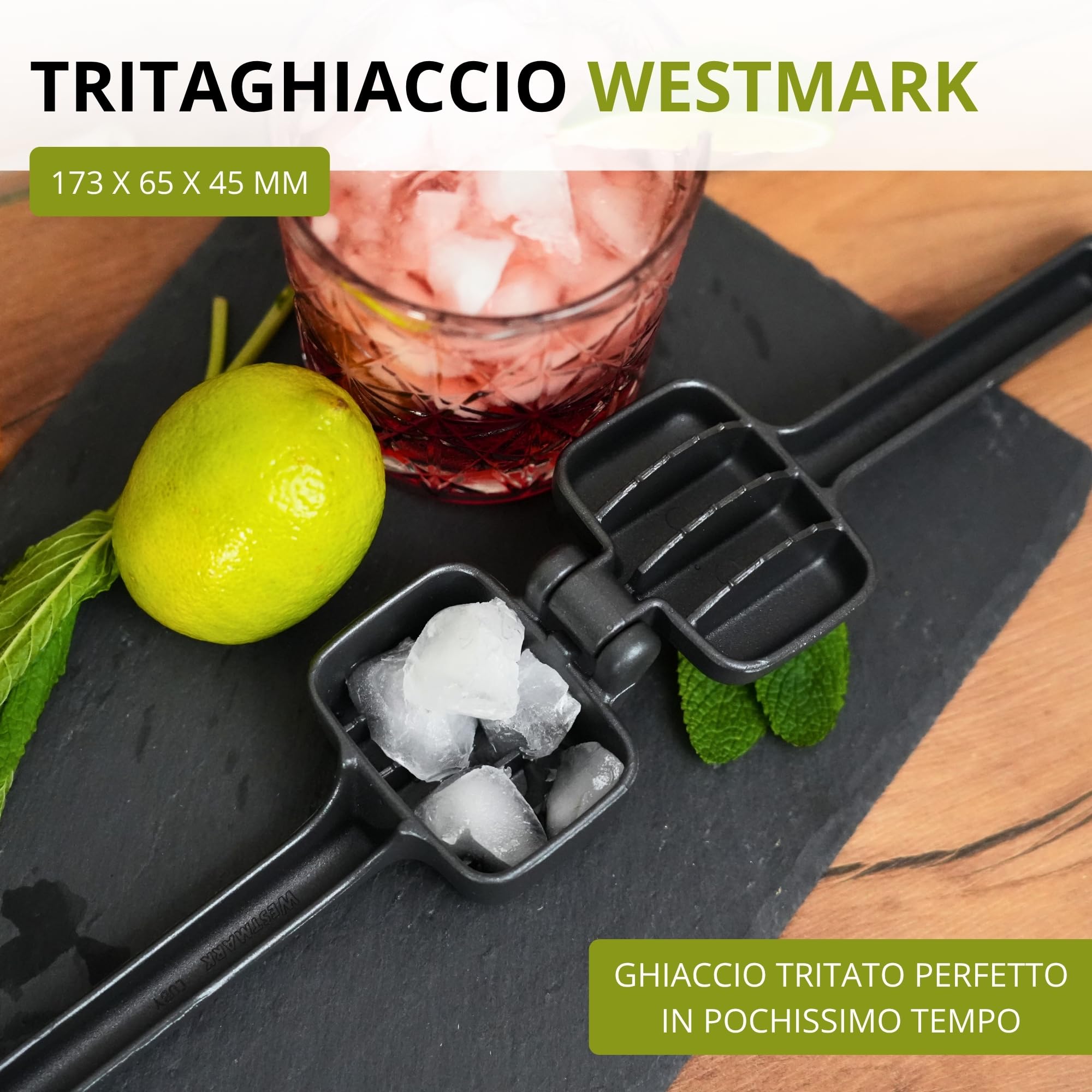 Westmark Tritaghiaccio Cuby Black Edition, Macchina manuale per tritare ghiaccio per cubetti di ghiaccio, granite e cocktail, Antracite
