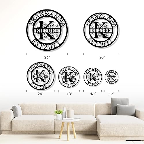 Miniatura 7 de Letrero de metal personalizado  Letrero de nombre personalizado  Arte de pared de metal  Decoración de pared con monograma de letra dividida