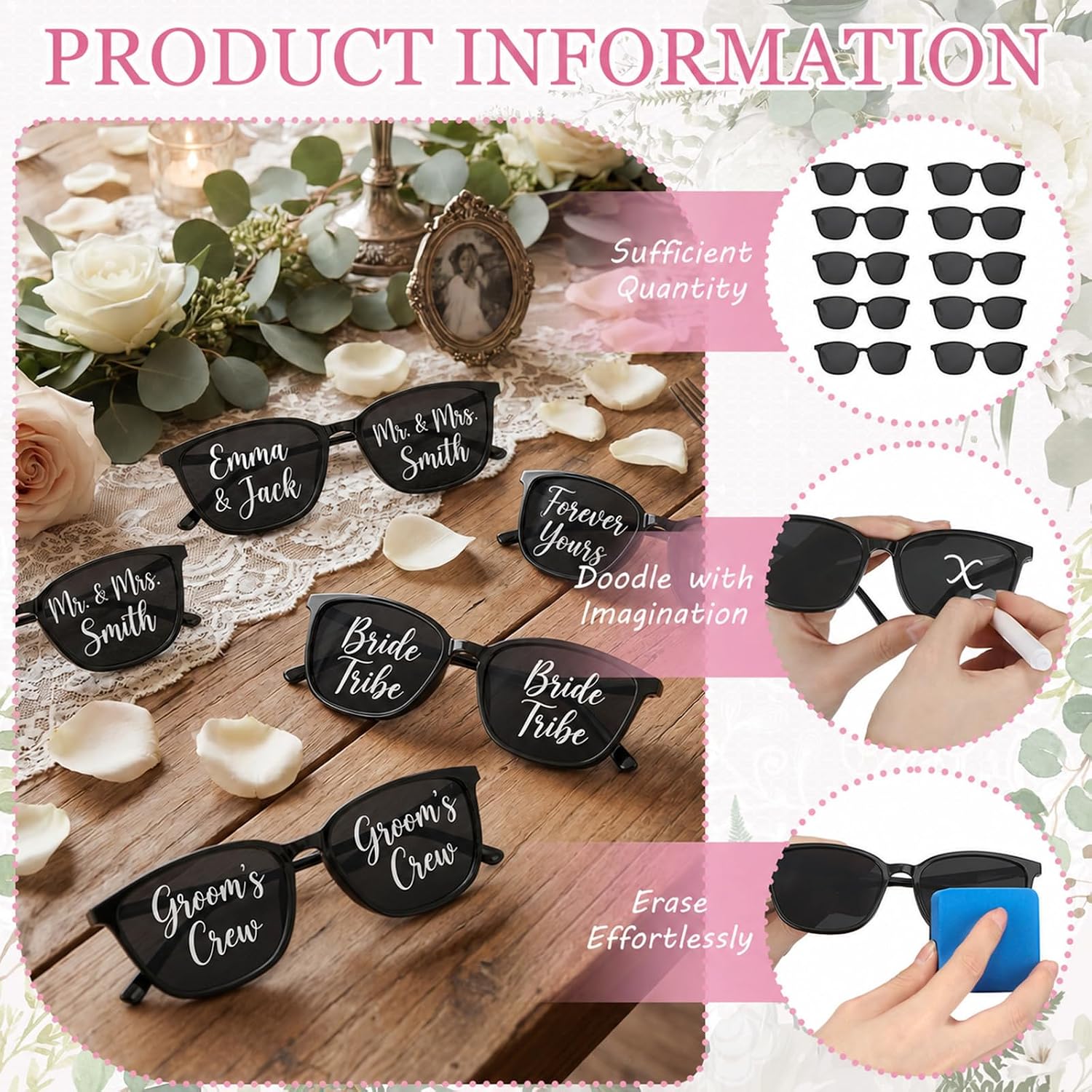 Relaxweex Quinceañera Party Favors 12 Pcs Personalized Rectangle Sunglasses