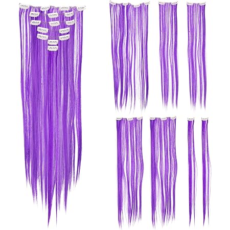SWACC 12 Stück Clip-In Haarverlängerungen – Einfarbig, Bunt, 45-48 Cm, Für Party, Halloween
