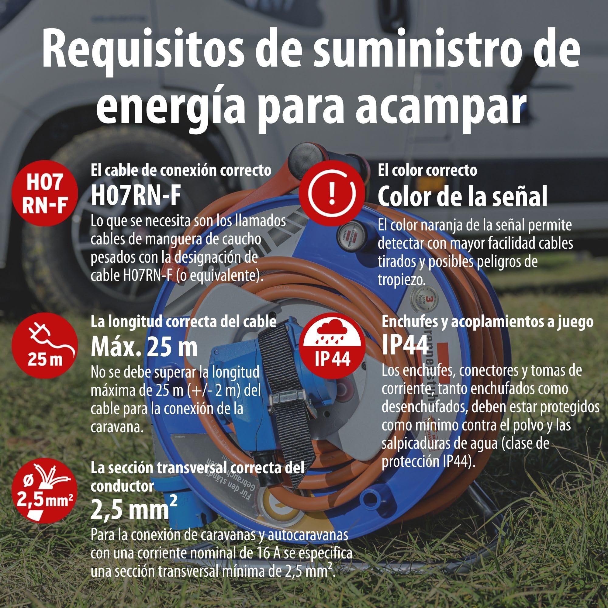 Brennenstuhl enrollacables Garant CEE 230V con alargador de 25m (uso universal en exteriores, con 2 enchufes CEE, fabricado en alemania)