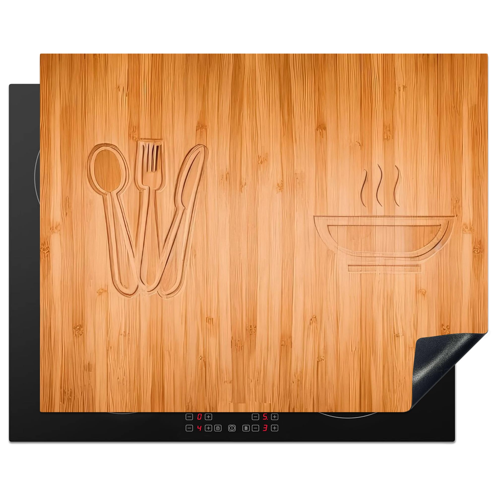 Cubre Vitrocerámica - Protector Vitroceramica Induccion 65x52 cm - Tapa Vitroceramica - Protector de Vitroceramica Textura de madera - Madera - Cubiertos - Sopa