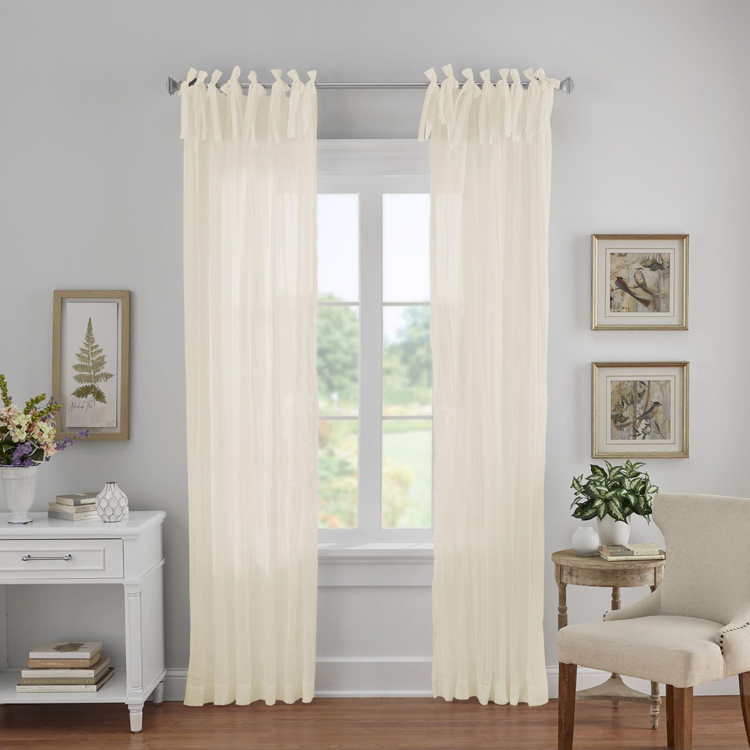 Photo 1 of Elrene Home Fashions Jolie Crushed Semi-Sheer Window Curtain, Adjustable Tie-Top Single Panel, 52" x 95" (1 Panel), Ivory