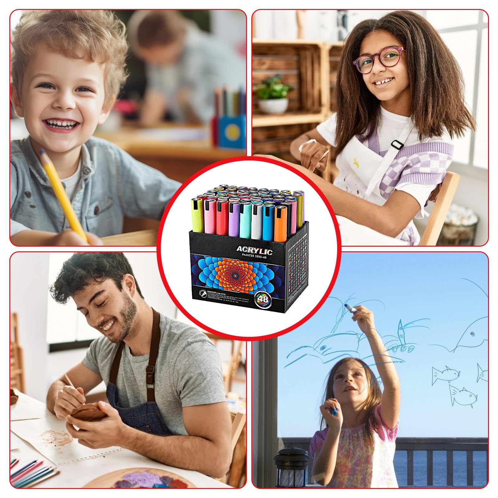 Acrylmalstifte, schnell trocknende Kleidungsmarker, Leinwand Stoff | Malmarker, wasserdichte Beschichtung, 48 Farben Marker für Felsmalerei, Acryl-Marker mit extra feiner Spitze zum Malen