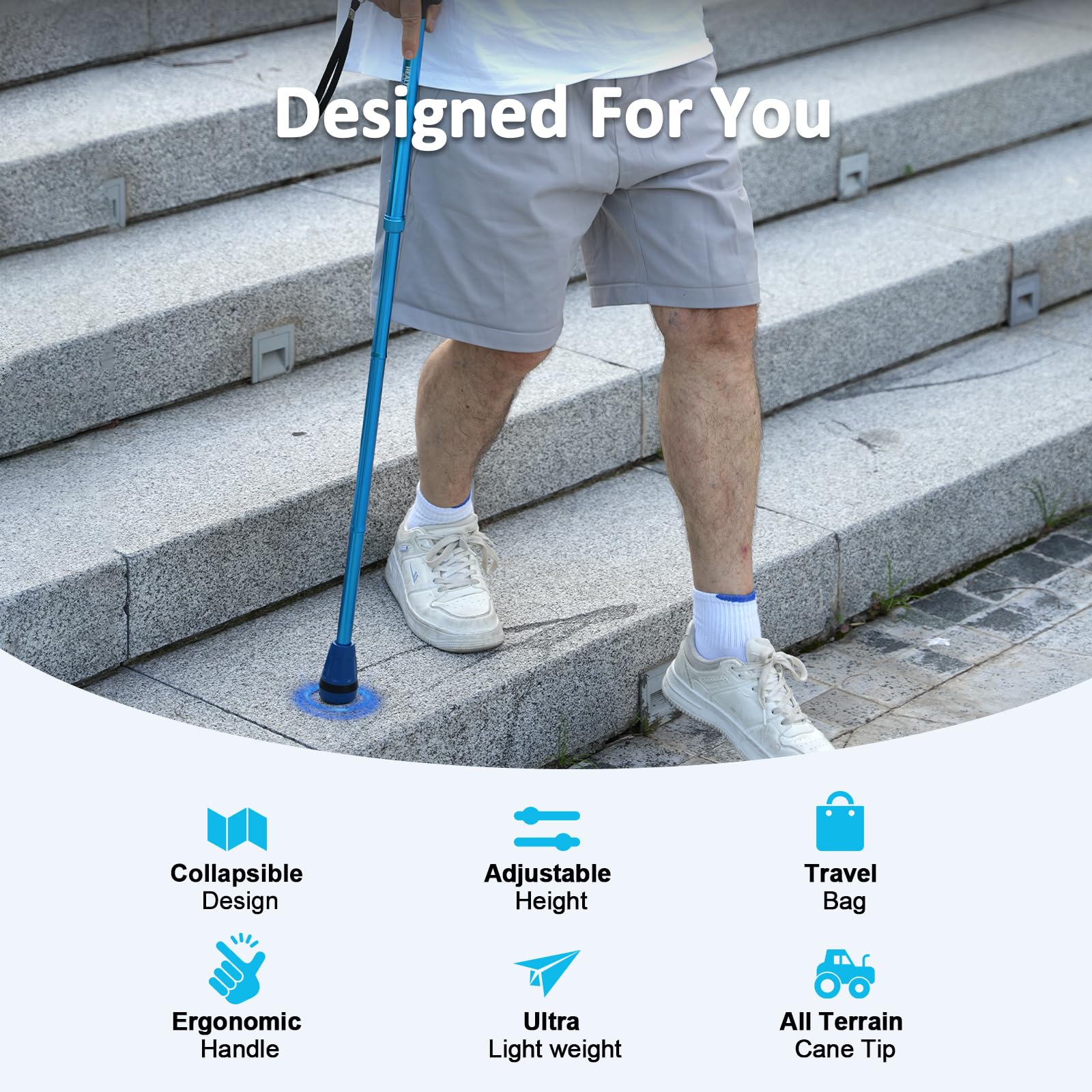 HEALTHBAZAAR Bastone da Passeggio Multiuso per Uomini e Donne, Leggero, Pieghevole, Regolabile, ammortizzante, Pieghevole, per anziani e adulti