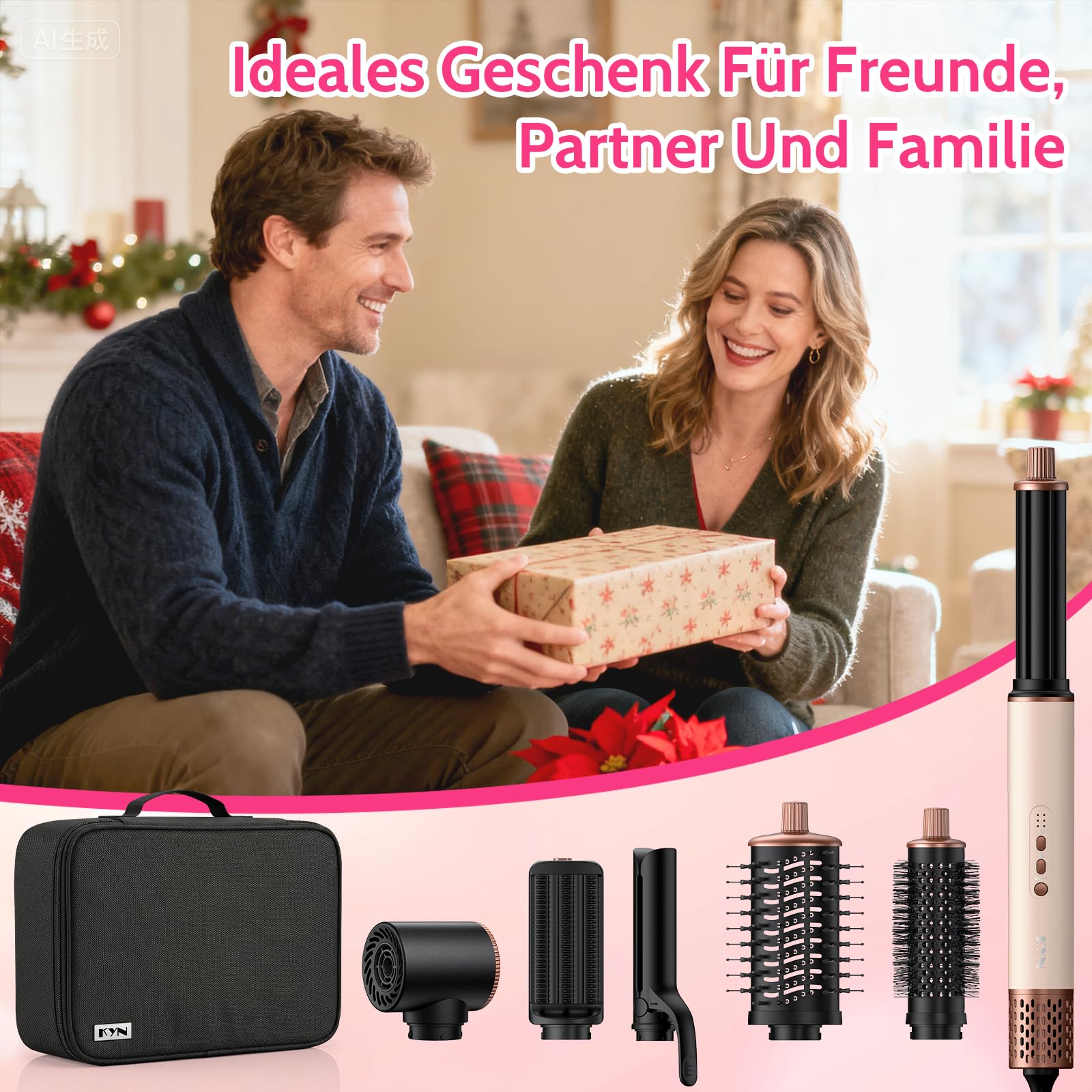 6 in 1 Hairstyler,1400w Hochgeschwindigkeits Airstyler rundbürstenföhn mit Lockenstab Automatisch, Warmluftbürste, Glättbürste,Haarstyler für Trocknen, Locken, Glätten, Volumen