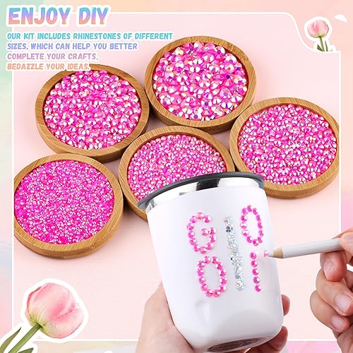 Miniatura 3 de BELLEBOOST Kit de diamantes de imitación de resina, 3 cajas de color rosa intenso AB de 23450.236 in, parte trasera plana, diamantes de imitación de