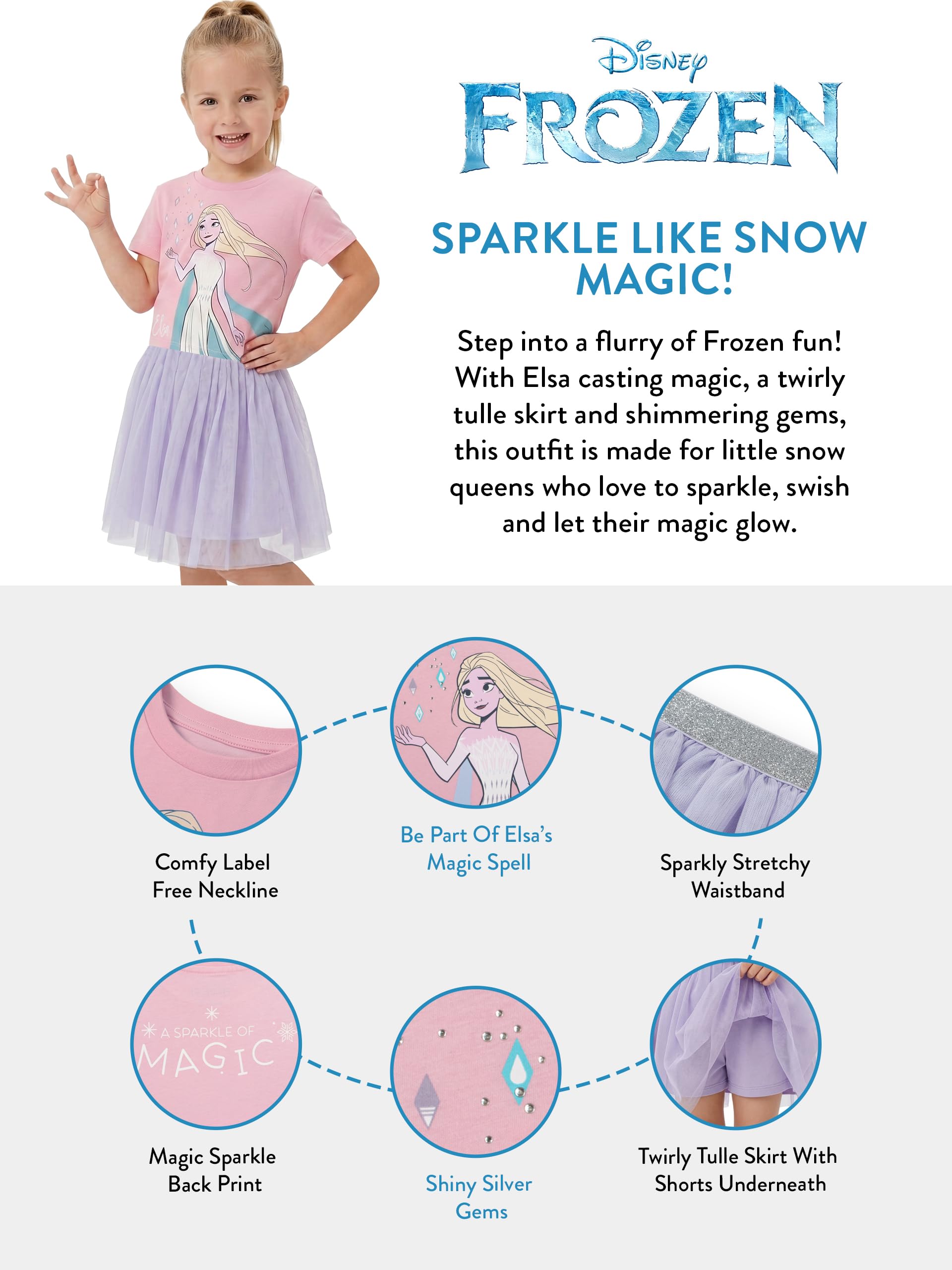 Disney Frozen Ensemble Tee Shirt Fille et Jupe Short, Tenue Enfant Elsa, Vetement Fille Été