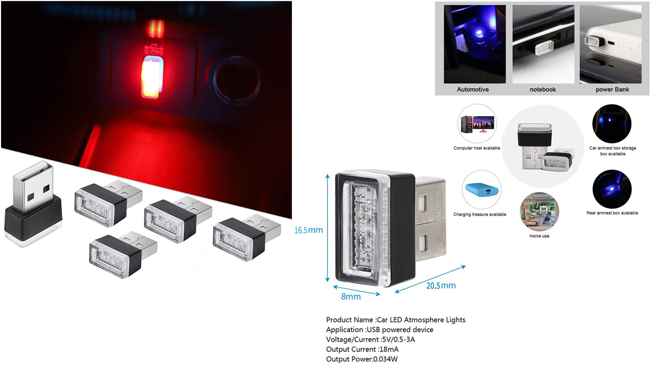 10 Luci LED USB Per Auto - Mini Luce Ambiente Rossa, Plug And Play Per Interni Auto E Non Solo - Foto 6