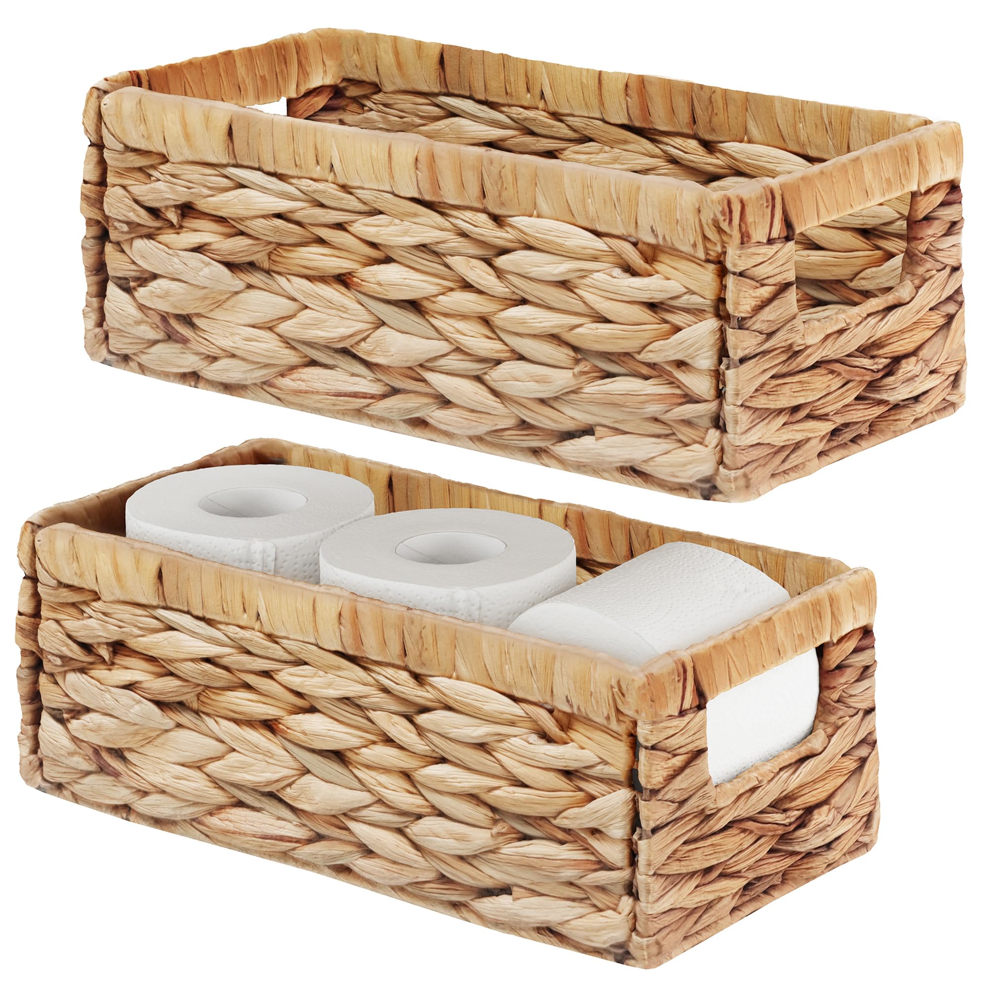 Vagusicc Water Hyacinth Wicker Storage Basket, Set of 2 Small Storage Baskets for Shelves, Woven Natural Hamper Gift Basket Bathroom Storage Basket Organiser Toys Storage, 29 x 16 x 12 cm