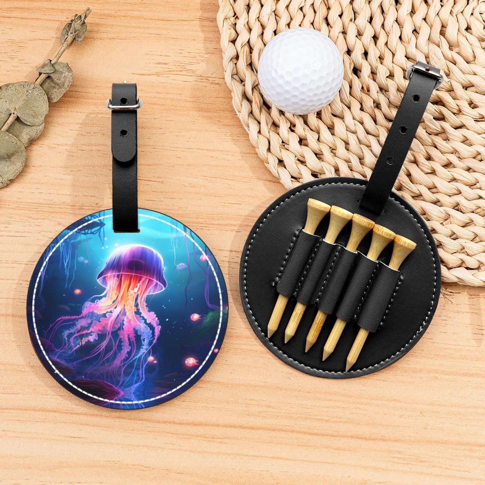 Colored Jellyfish Black Golf tee Storage Bag - Durable and wear-Resistant Golf Accessories